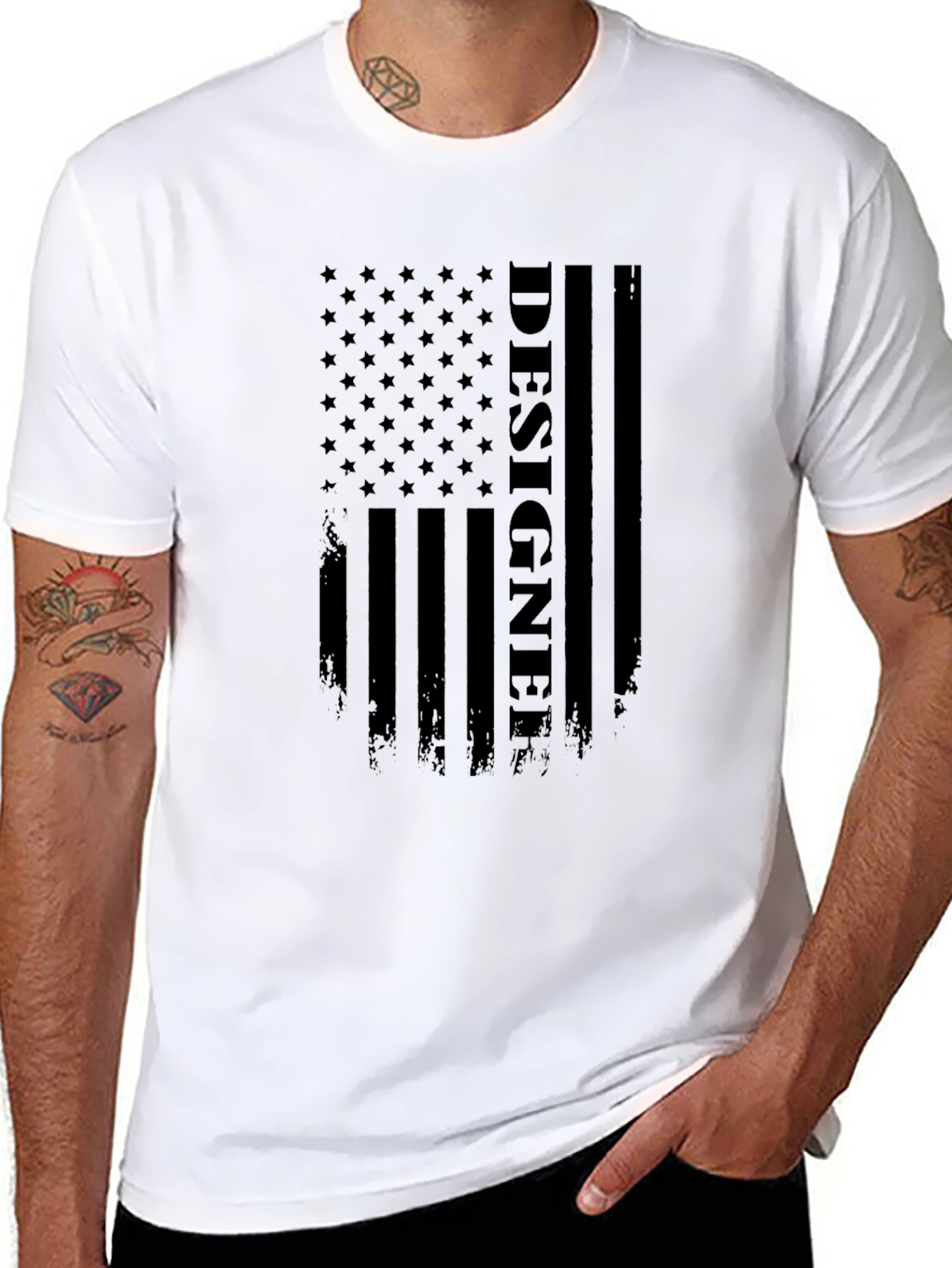 Black Designer American Flag T-Shirt view 8