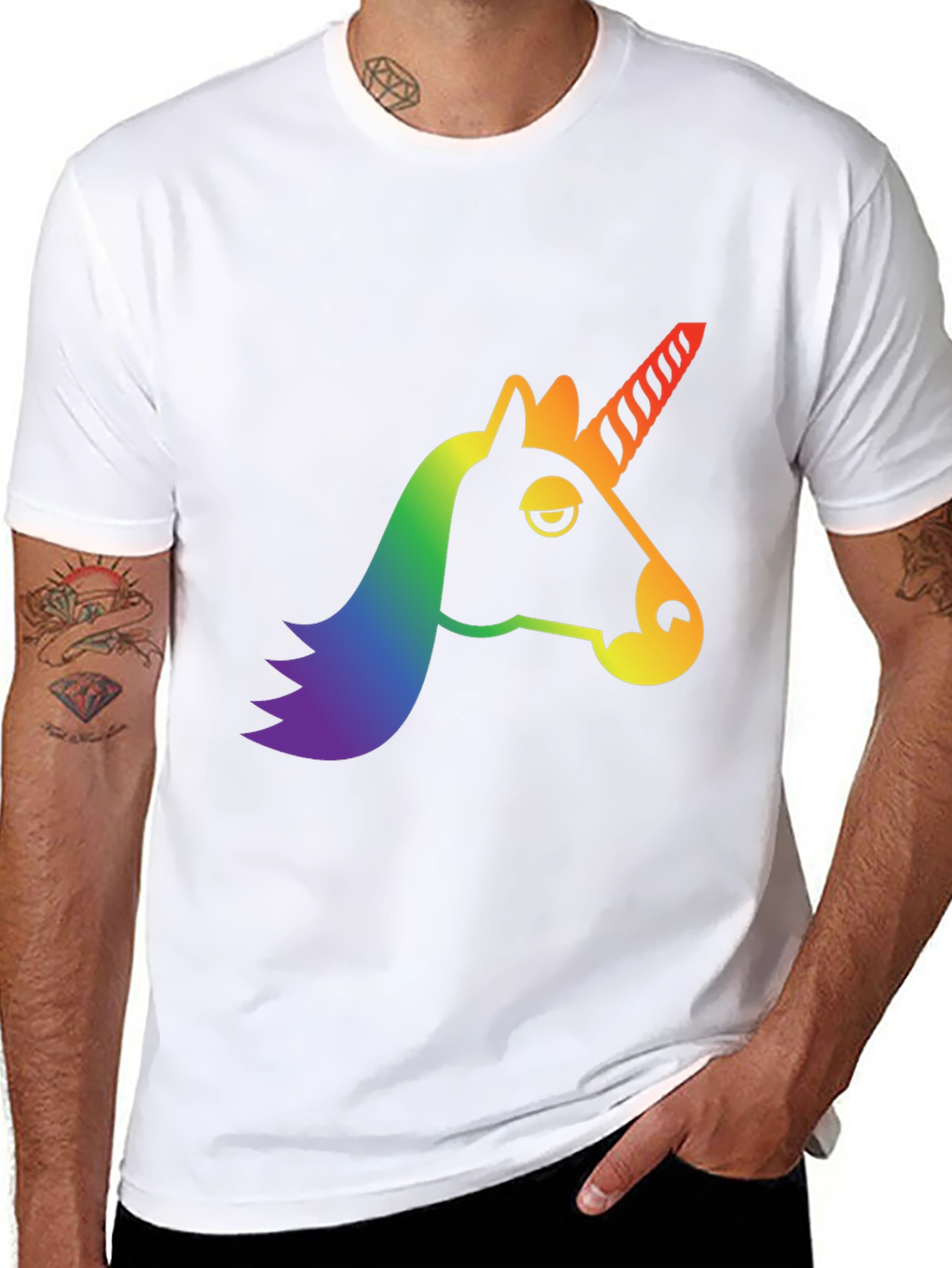 Black Rainbow Unicorn Graphic Tee - Men's Black T-Shirt view 8