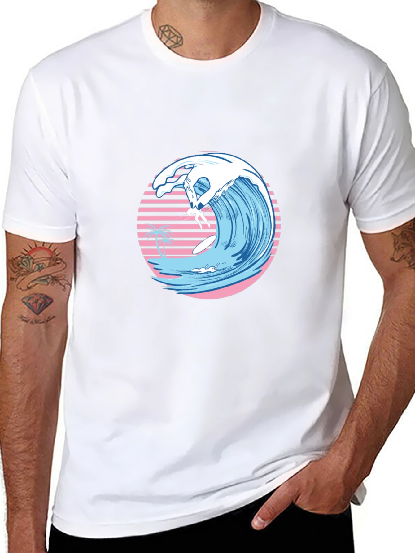 Black Retro Wave Surfer Graphic Tee view 8