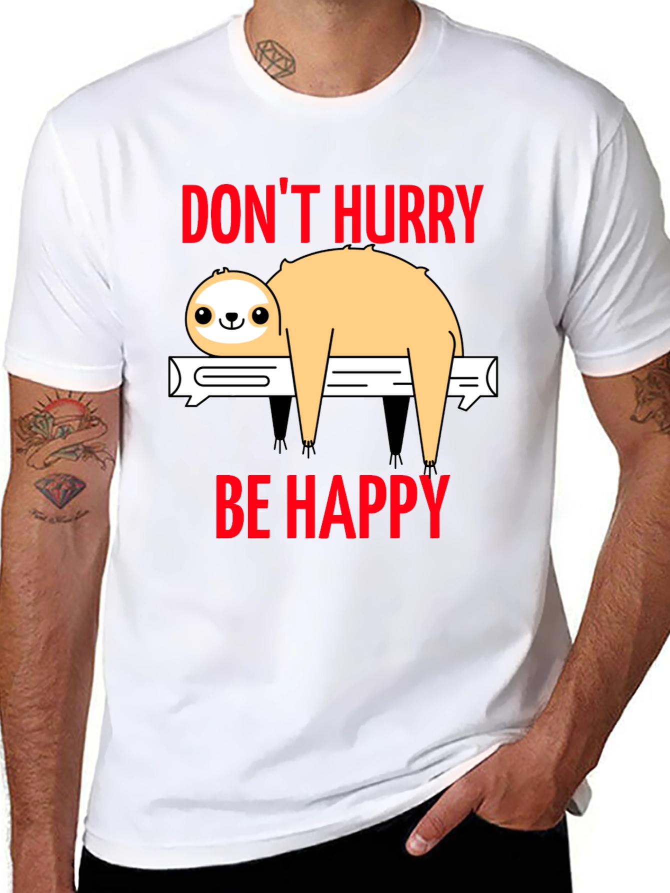Black Don't Hurry Be Happy Sloth T-Shirt view 8