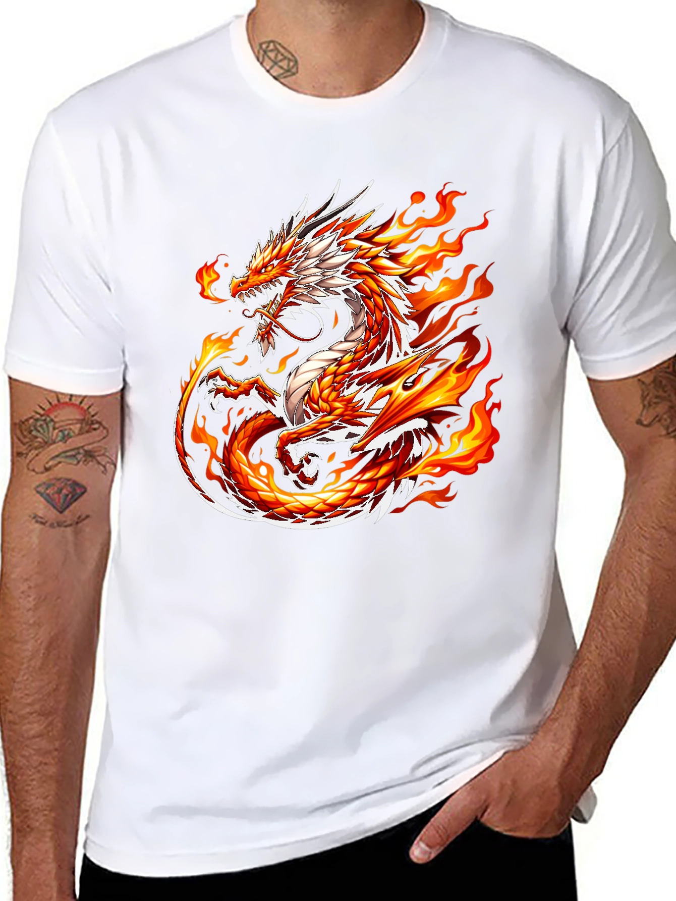 Black Fiery Dragon Graphic Tee - Men's Black T-Shirt view 8