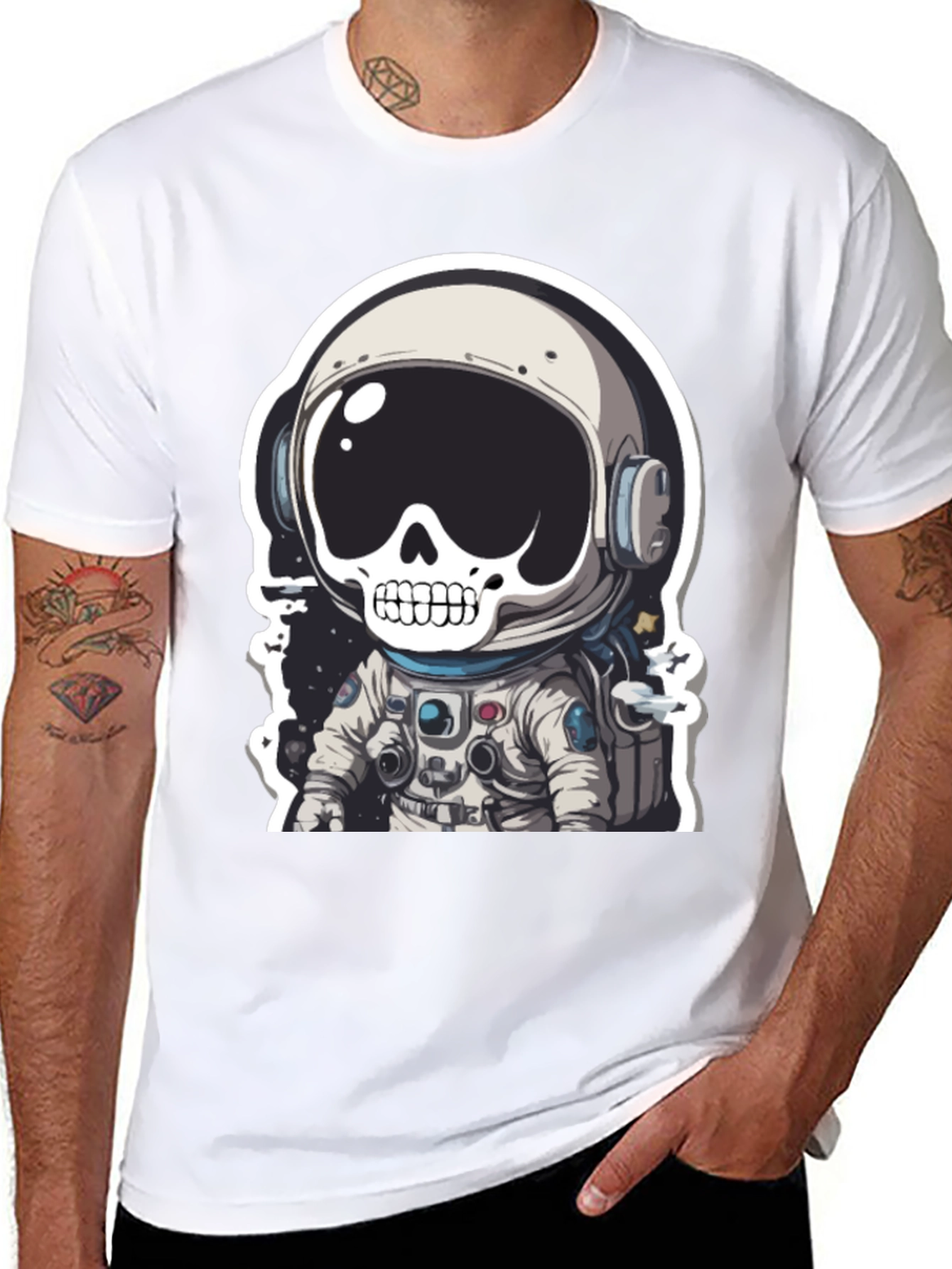 Black Skull Astronaut Graphic Tee - Men's Black T-Shirt view 8