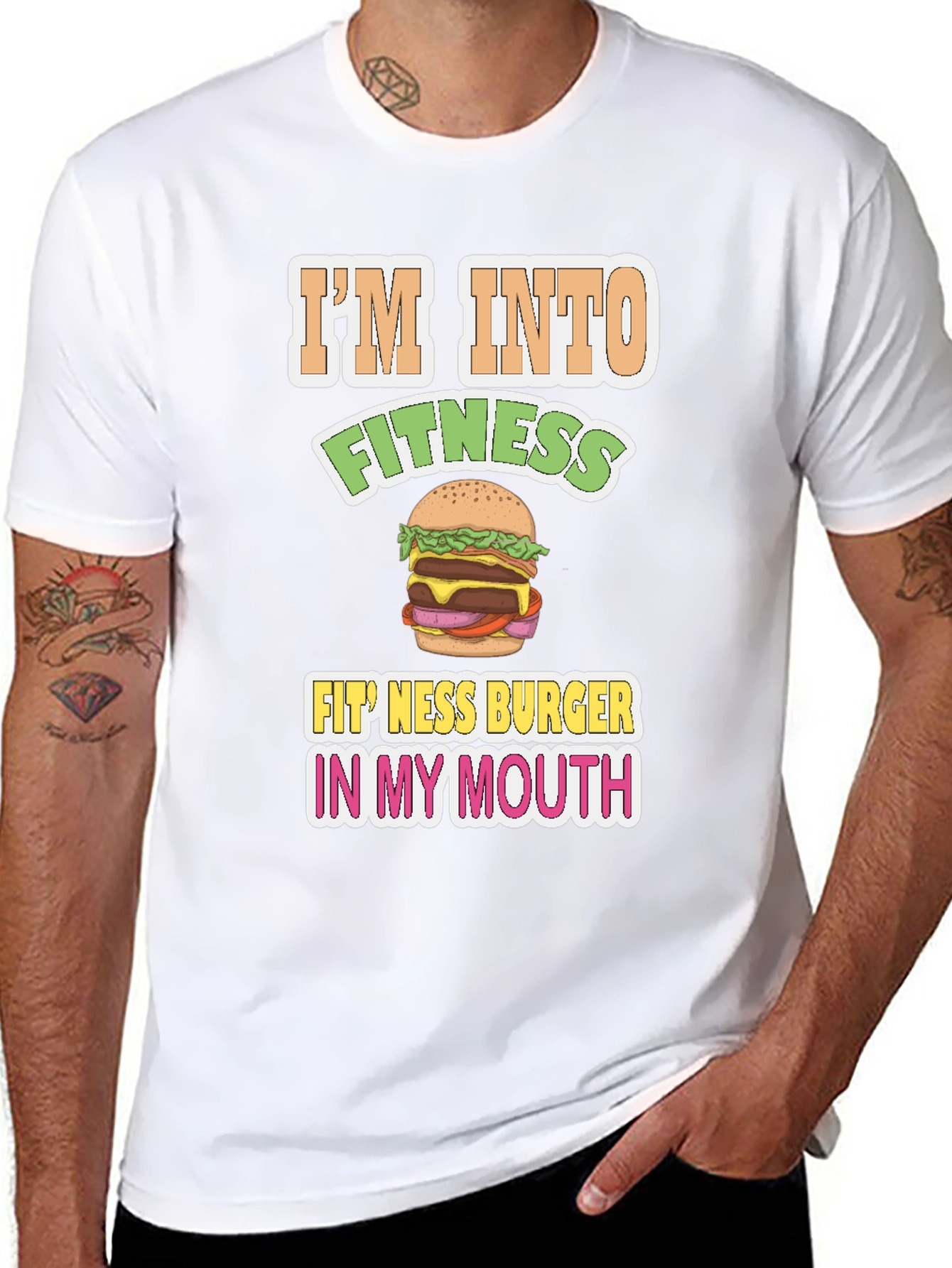 Black Funny Fitness Burger Graphic T-Shirt view 8