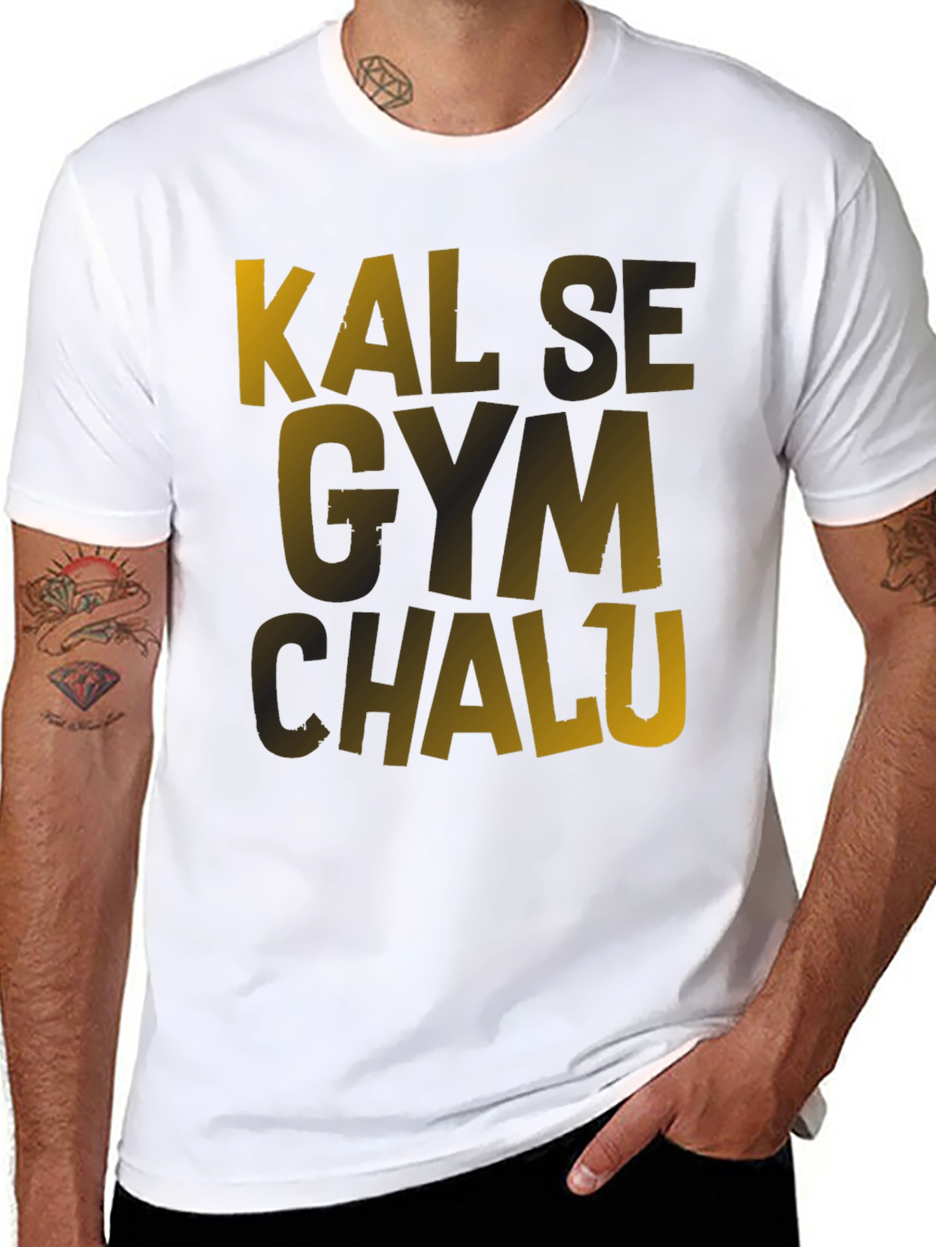 Black Kal Se Gym Chalu Men's Black T-Shirt view 8