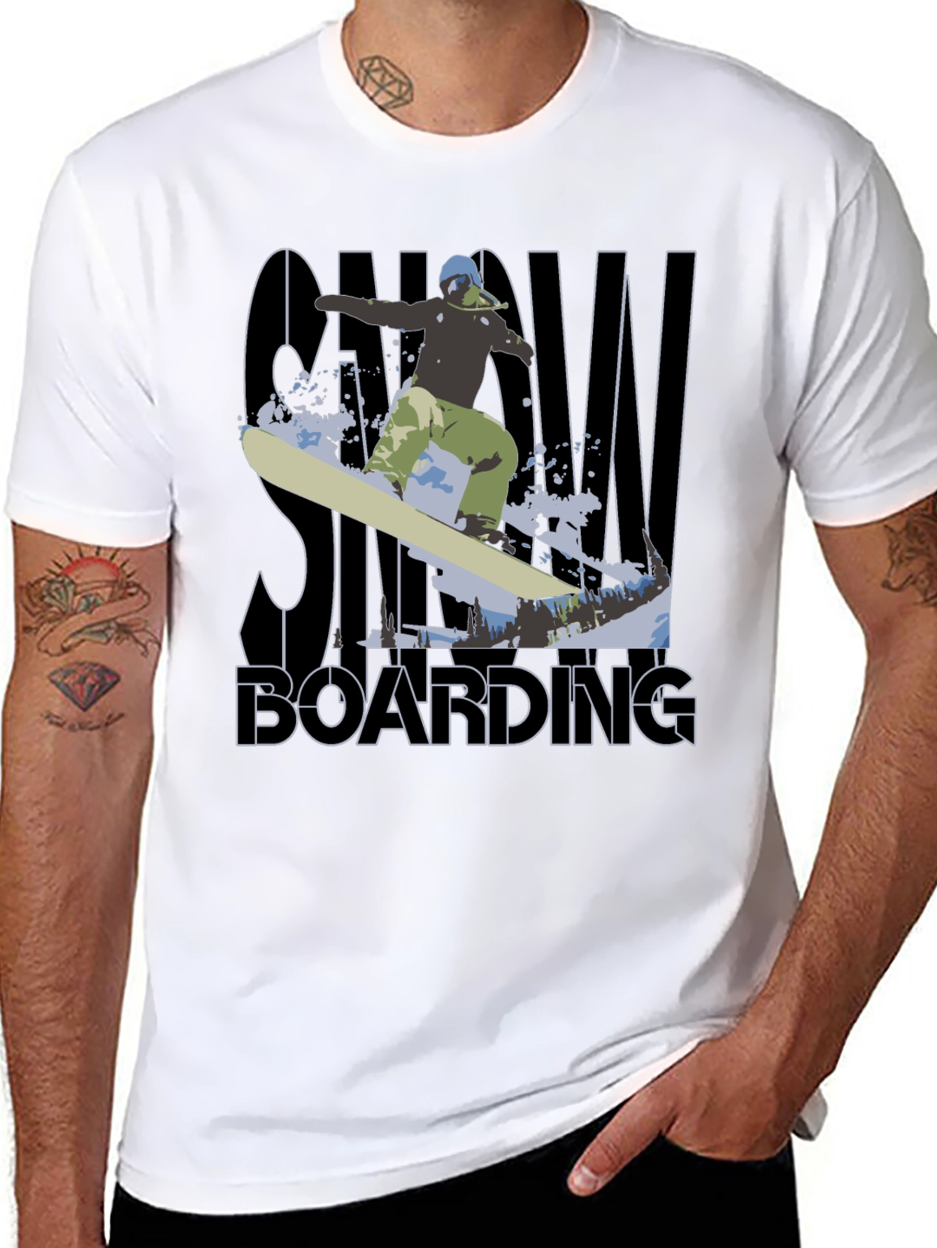 Black Snowboarding Graphic Tee - Black Cotton T-Shirt view 8