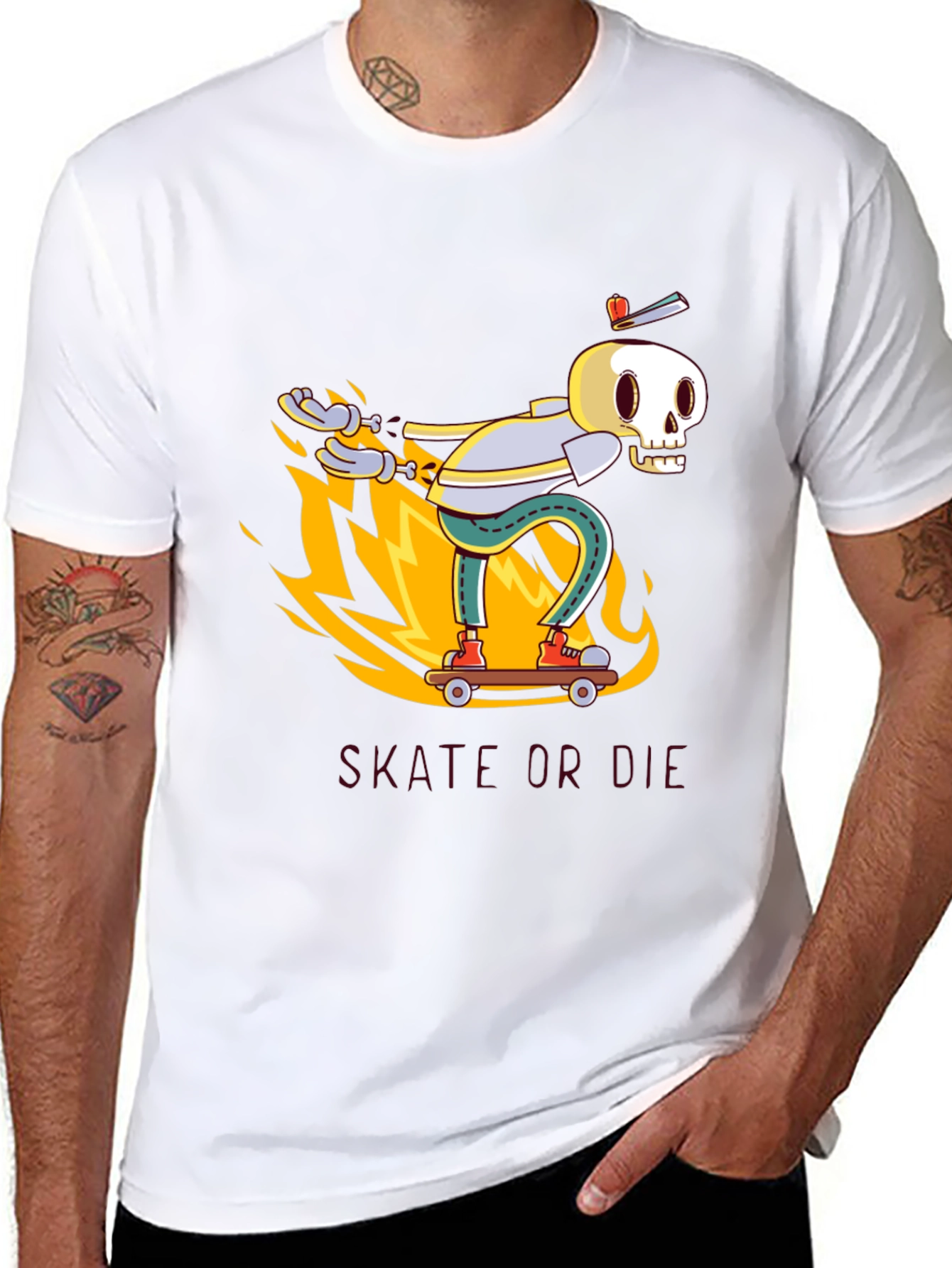 Black Skate or Die Black Graphic Tee - Skeleton Skateboarder view 8