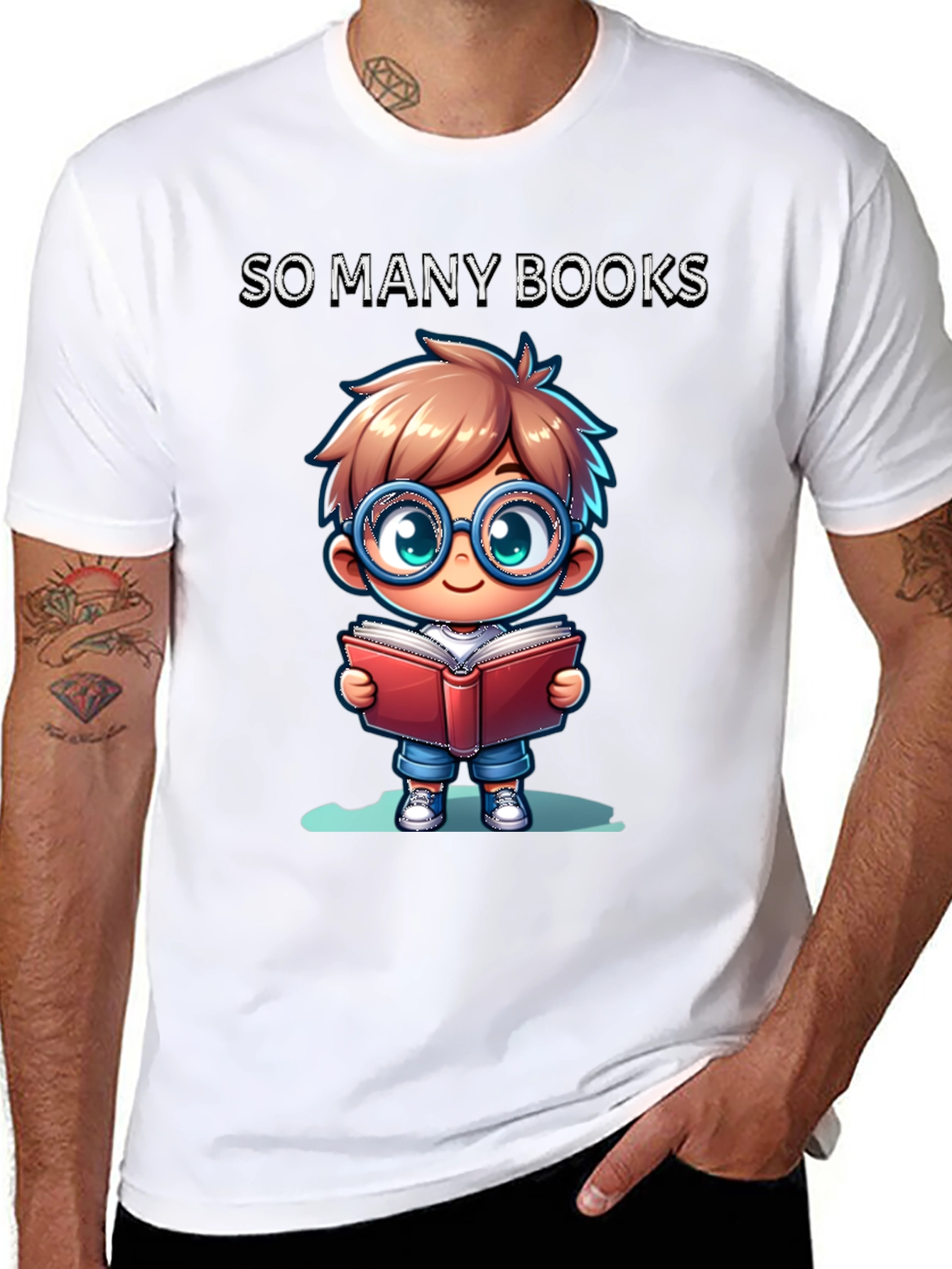 Black So Many Books T-Shirt: Cartoon Boy Reader view 8