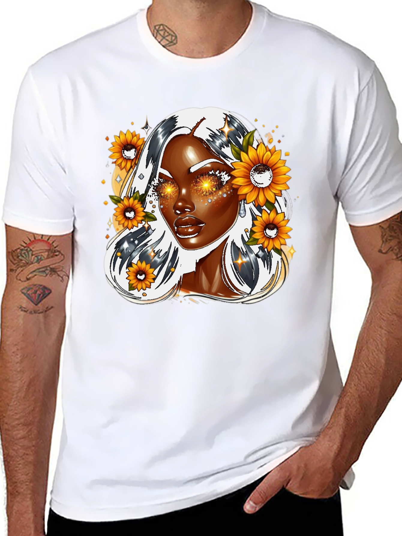 Black Sunflower Goddess Graphic Tee - Black view 8
