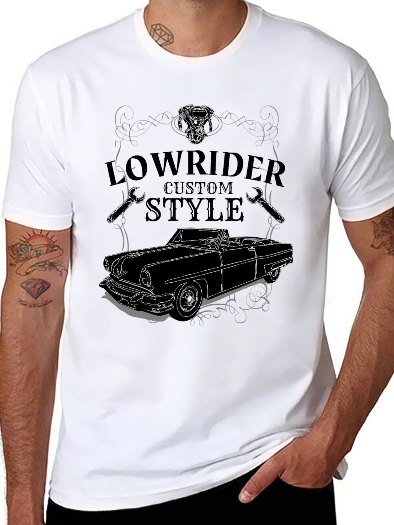 Black Lowrider Custom Style T-Shirt - Car Design view 8