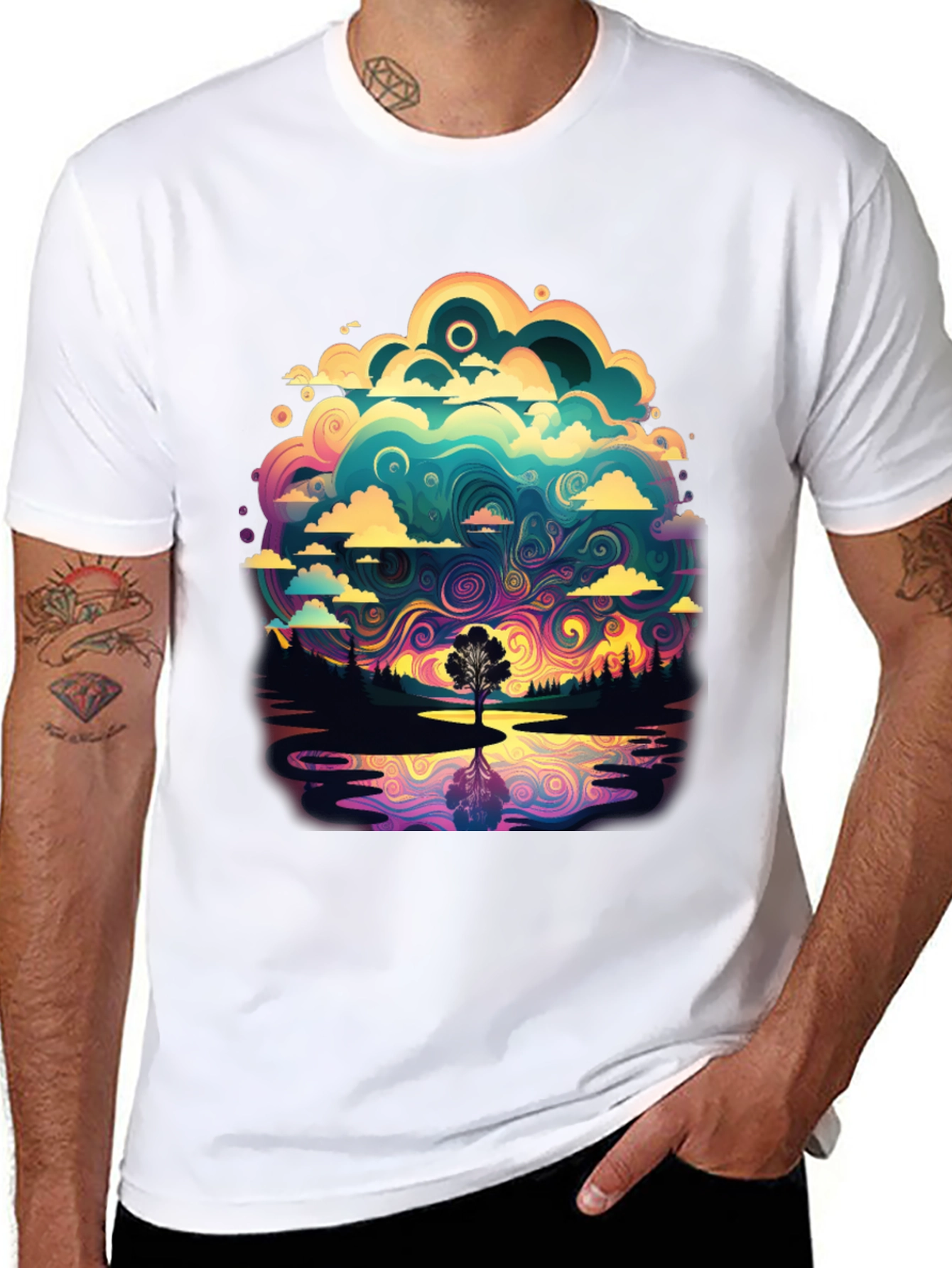 Black Vivid Psychedelic Nature T-Shirt view 8