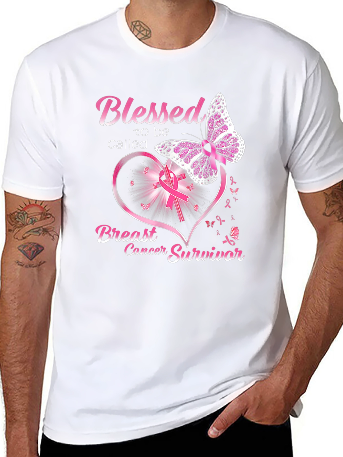 Black Breast Cancer Survivor Butterfly T-Shirt view 8