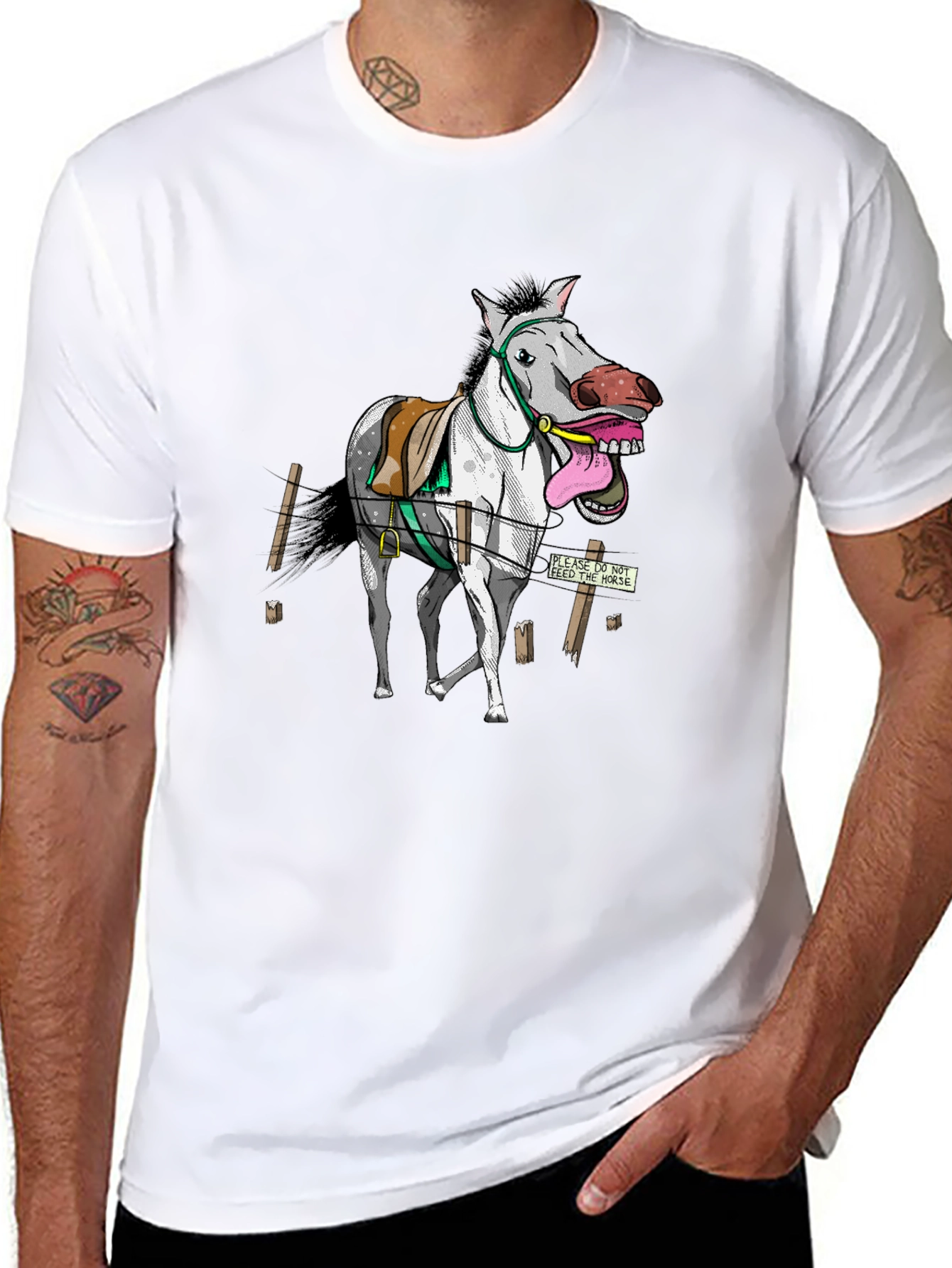 Black Funny Horse Graphic Tee - Black Cotton T-Shirt view 8