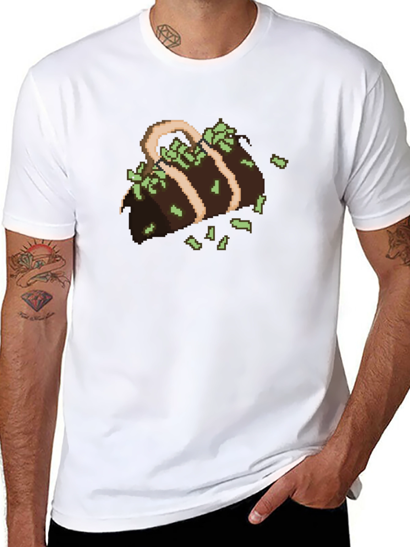 Black Pixelated Money Bag Graphic Tee - Gamer Style view 8