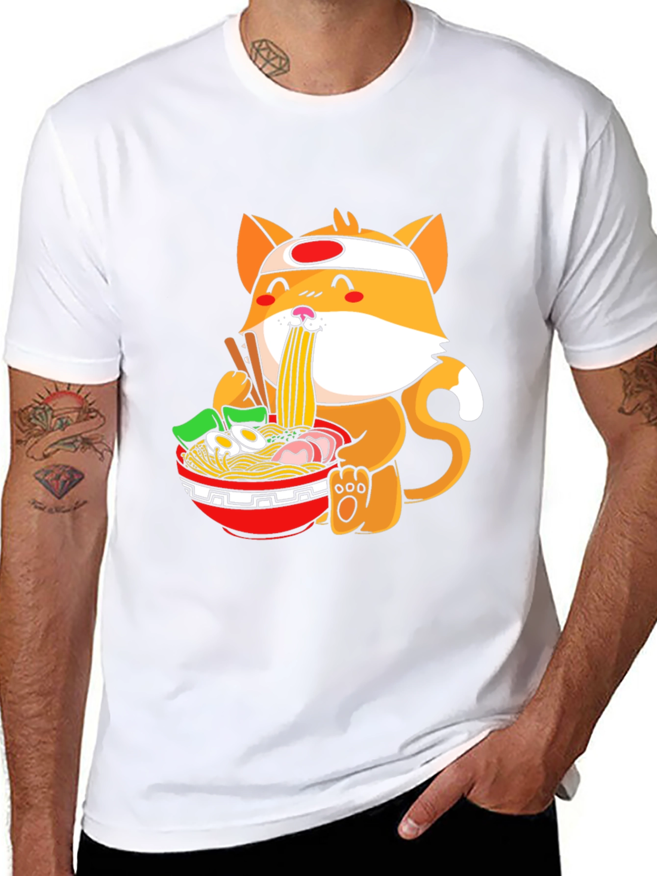 Black Ramen Cat Graphic Tee - Casual Black T-Shirt view 8