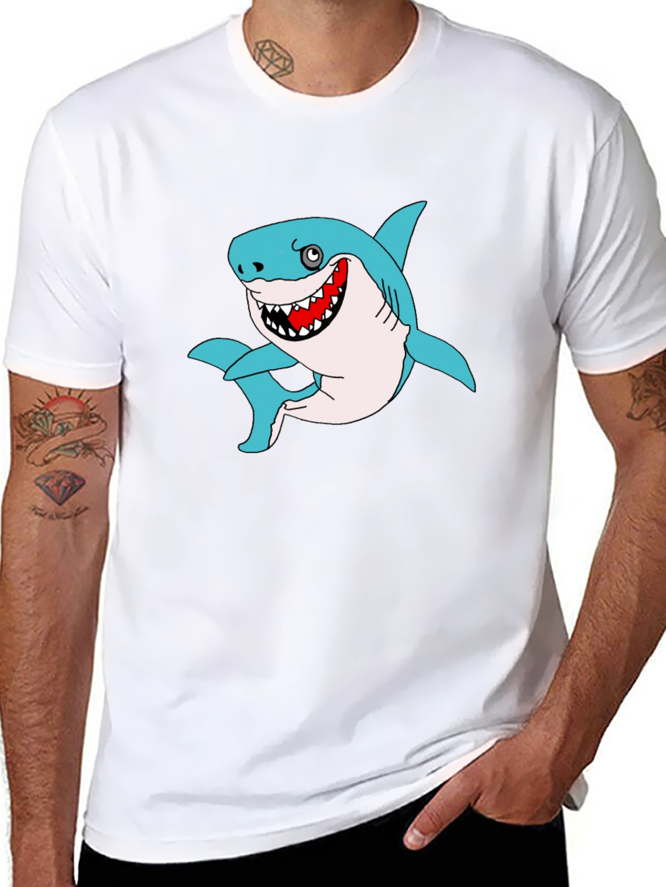 Black Funny Shark Graphic Black T-Shirt view 8