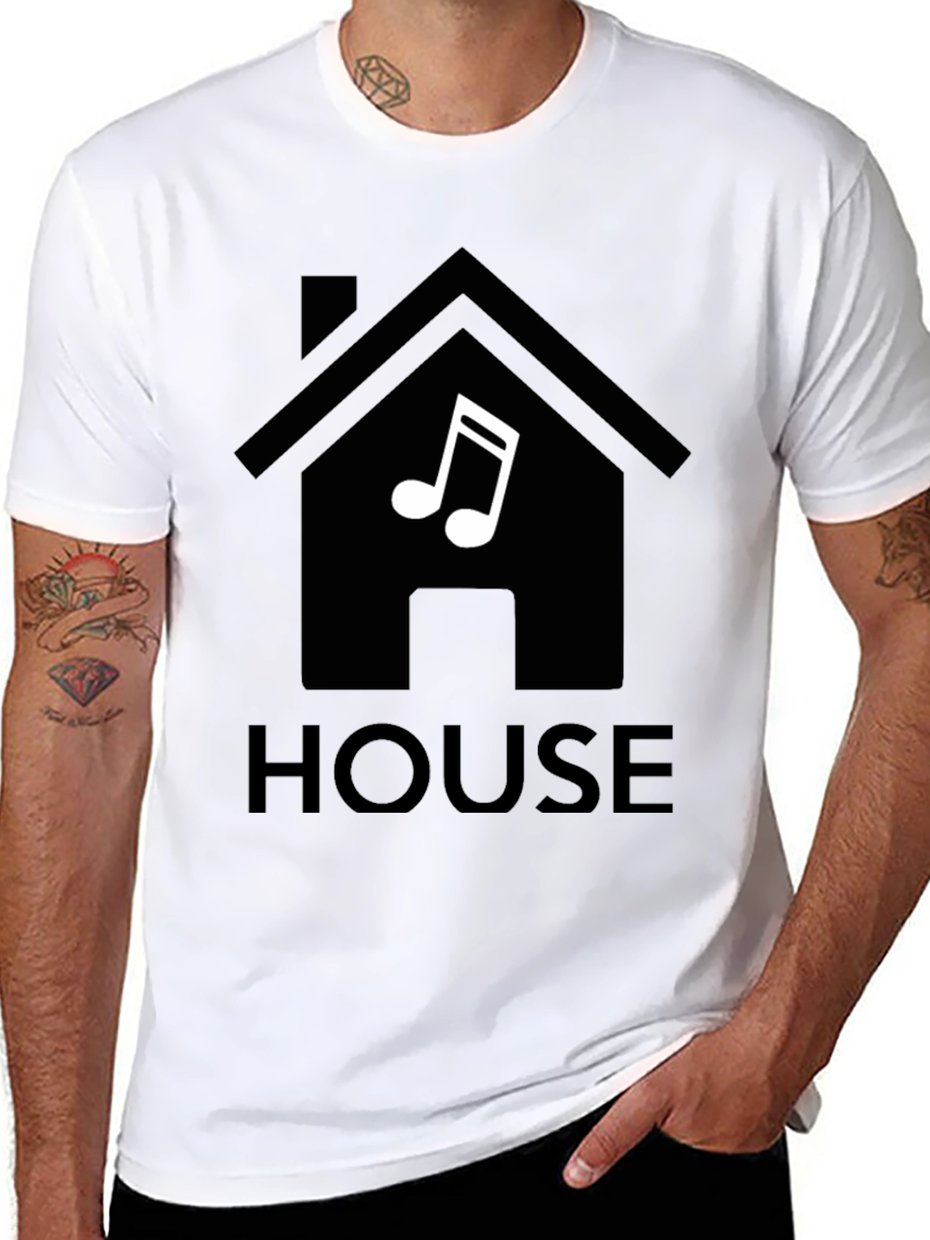 Black House Music T-Shirt, Black, Minimalist Design view 8