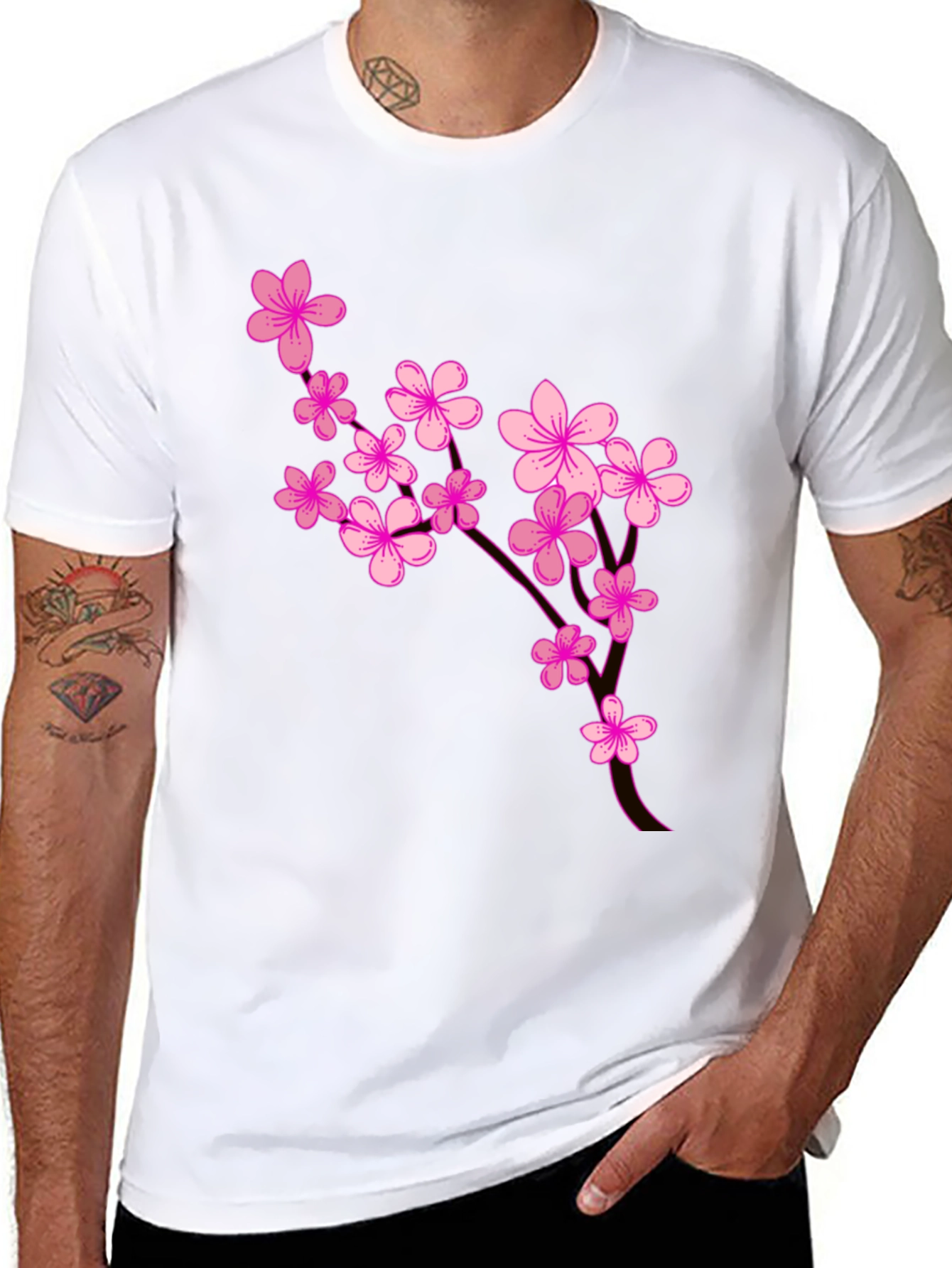 Black Floral Blossom Graphic Tee - Stylish Black T-Shirt view 8