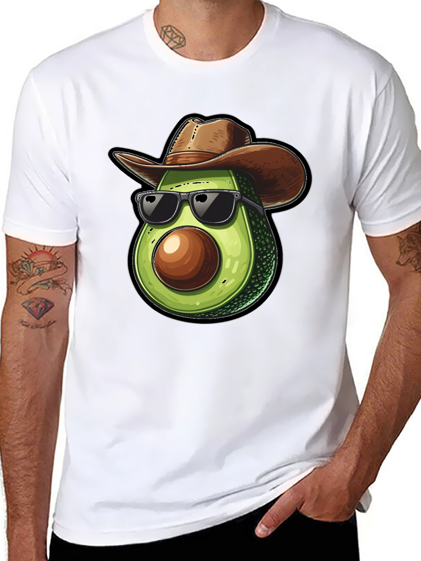 Black Cool Avocado Cowboy Black T-Shirt view 8