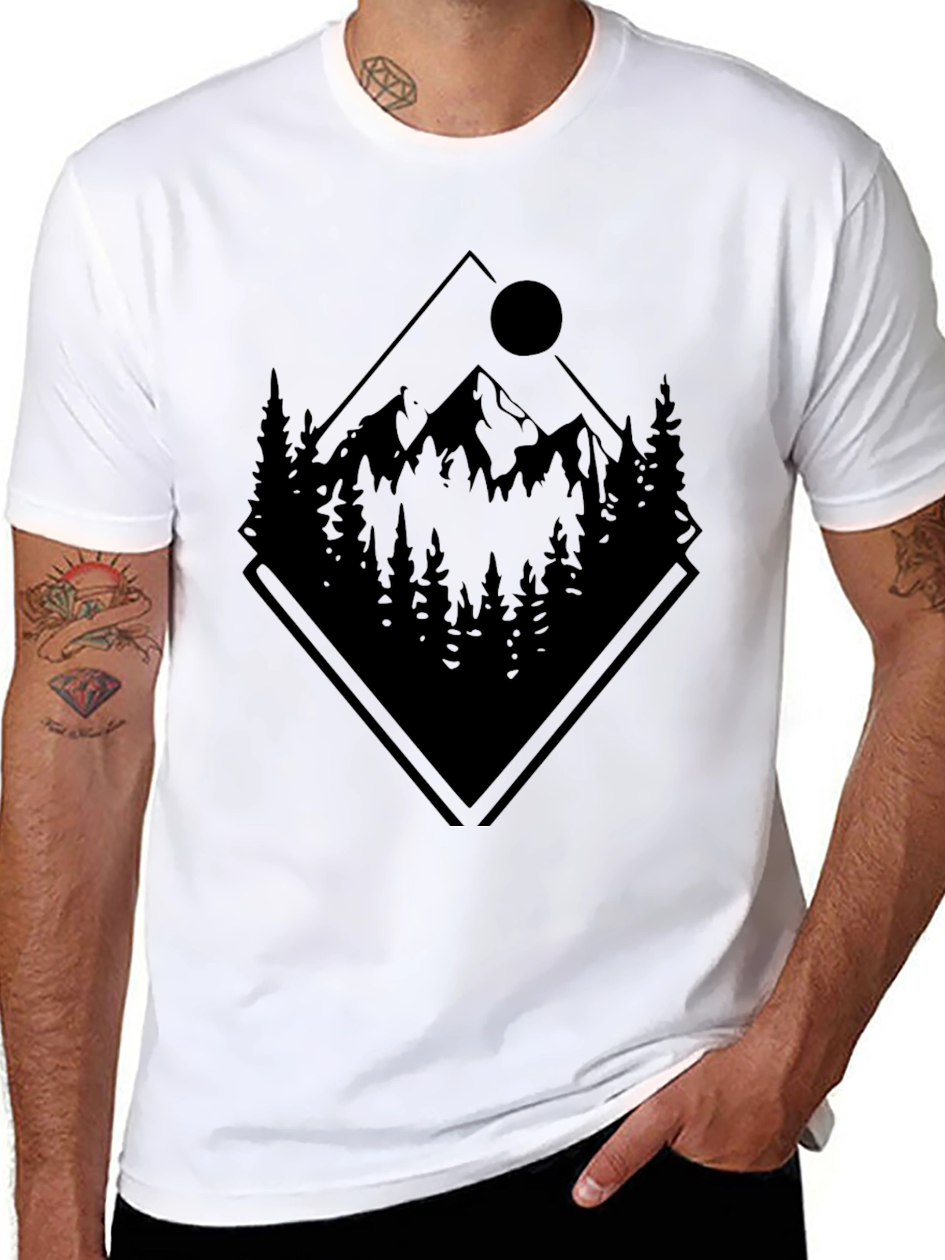 Black Mountain Scene Graphic T-Shirt - Black view 8