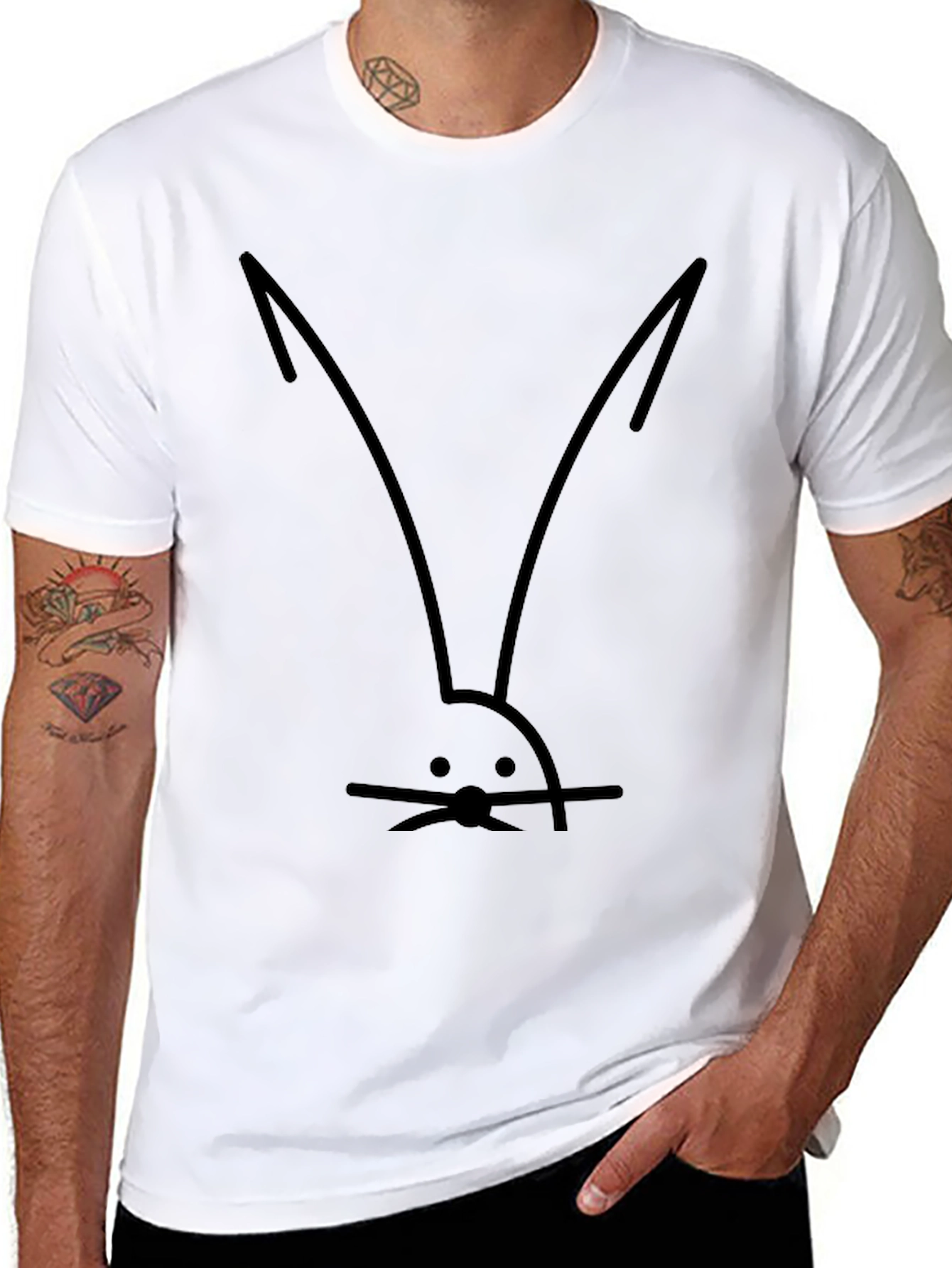 Black Minimalist Rabbit Tee - Black Cotton Blend Casual Shirt view 8