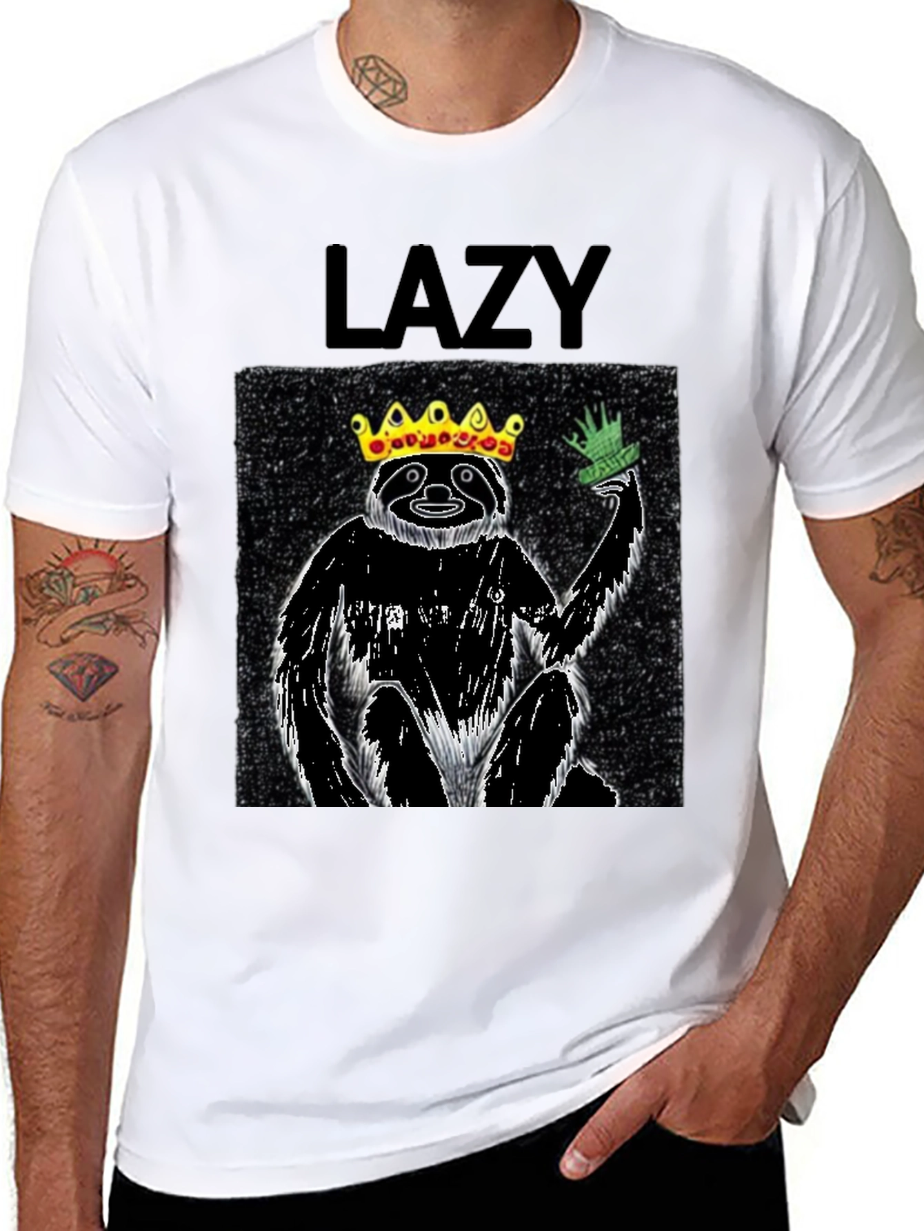 Black Lazy King Sloth Graphic Tee - Black Cotton T-Shirt view 8