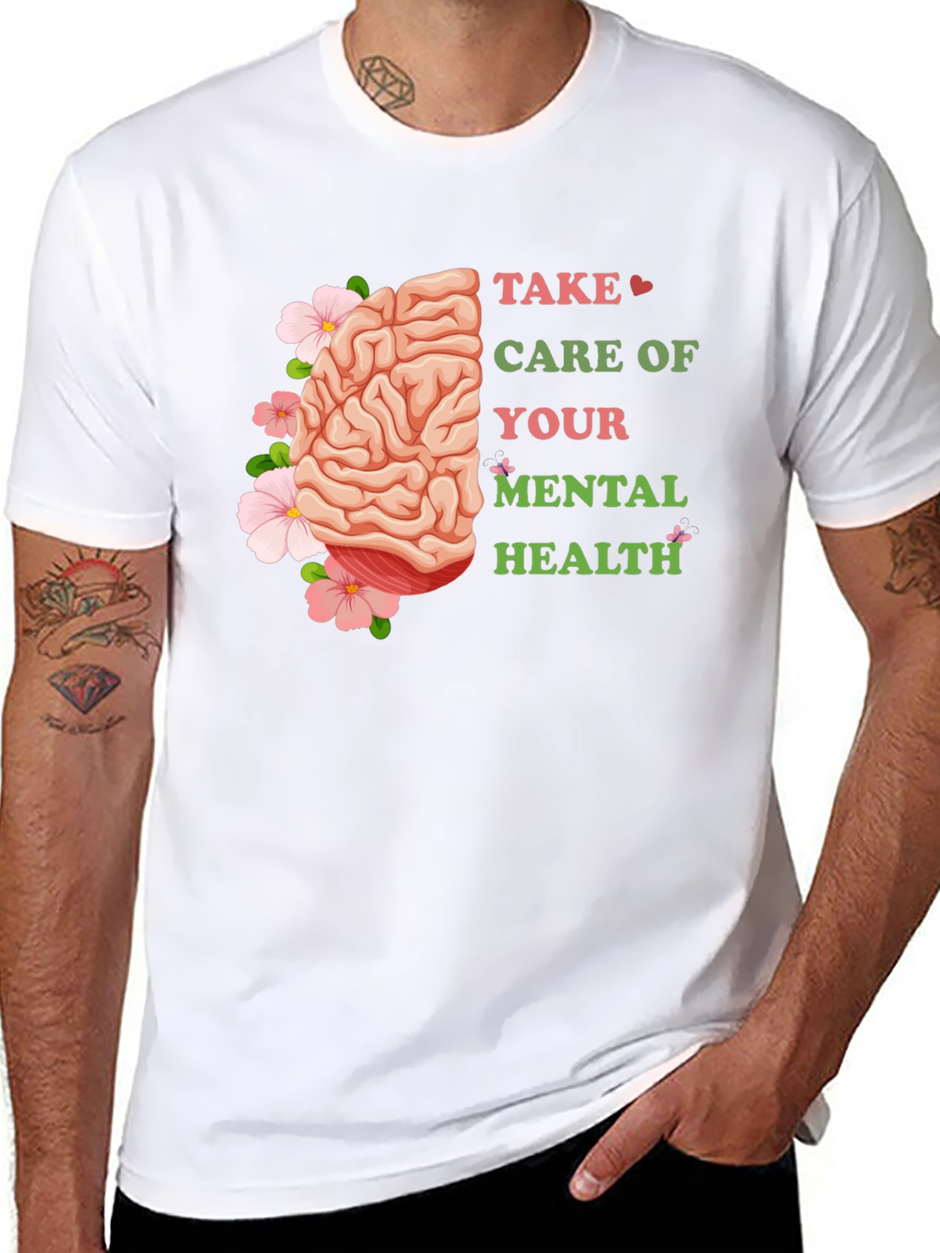 Black Mental Health Awareness T-Shirt: Floral Brain Design view 8