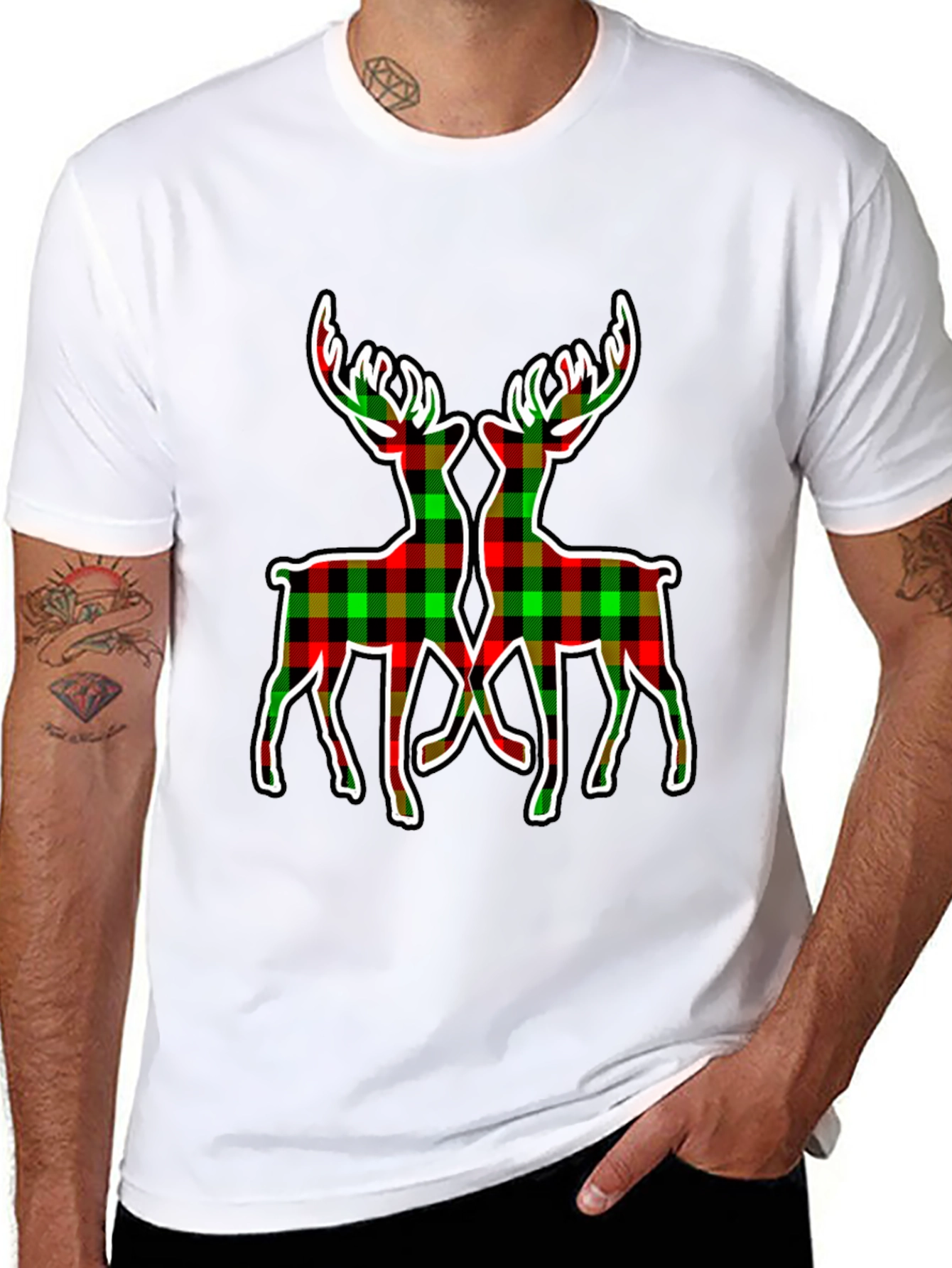 Black Plaid Deer Graphic Tee - Holiday Style view 8