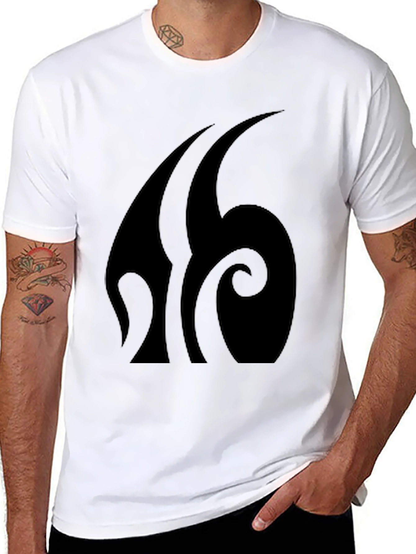 Black Black Graphic Tee - Abstract Swirl Design view 8