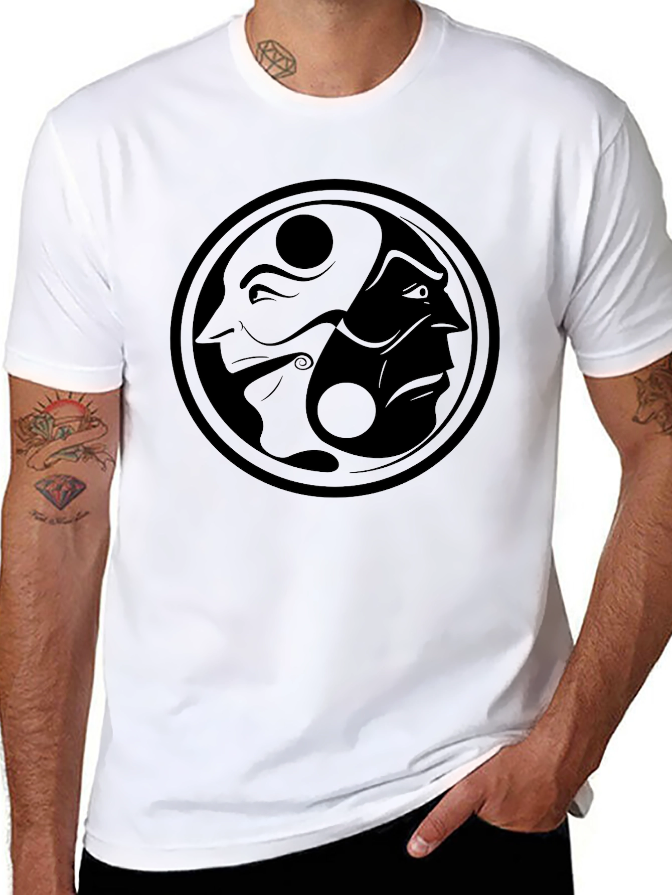 Black Yin Yang Faces Graphic T-Shirt - Mens Black Tee view 8