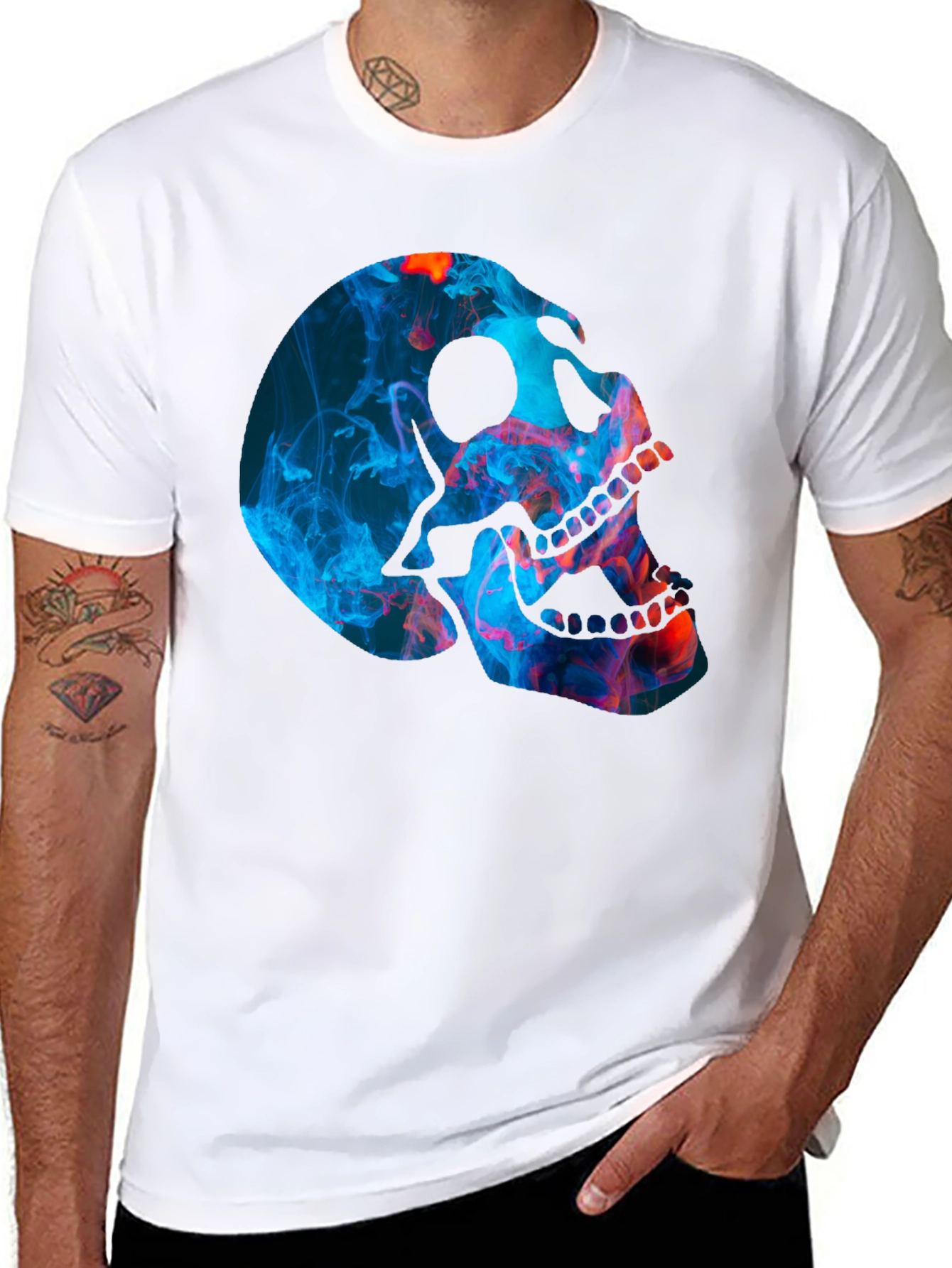 Black Smoky Skull Graphic T-Shirt - Black view 8
