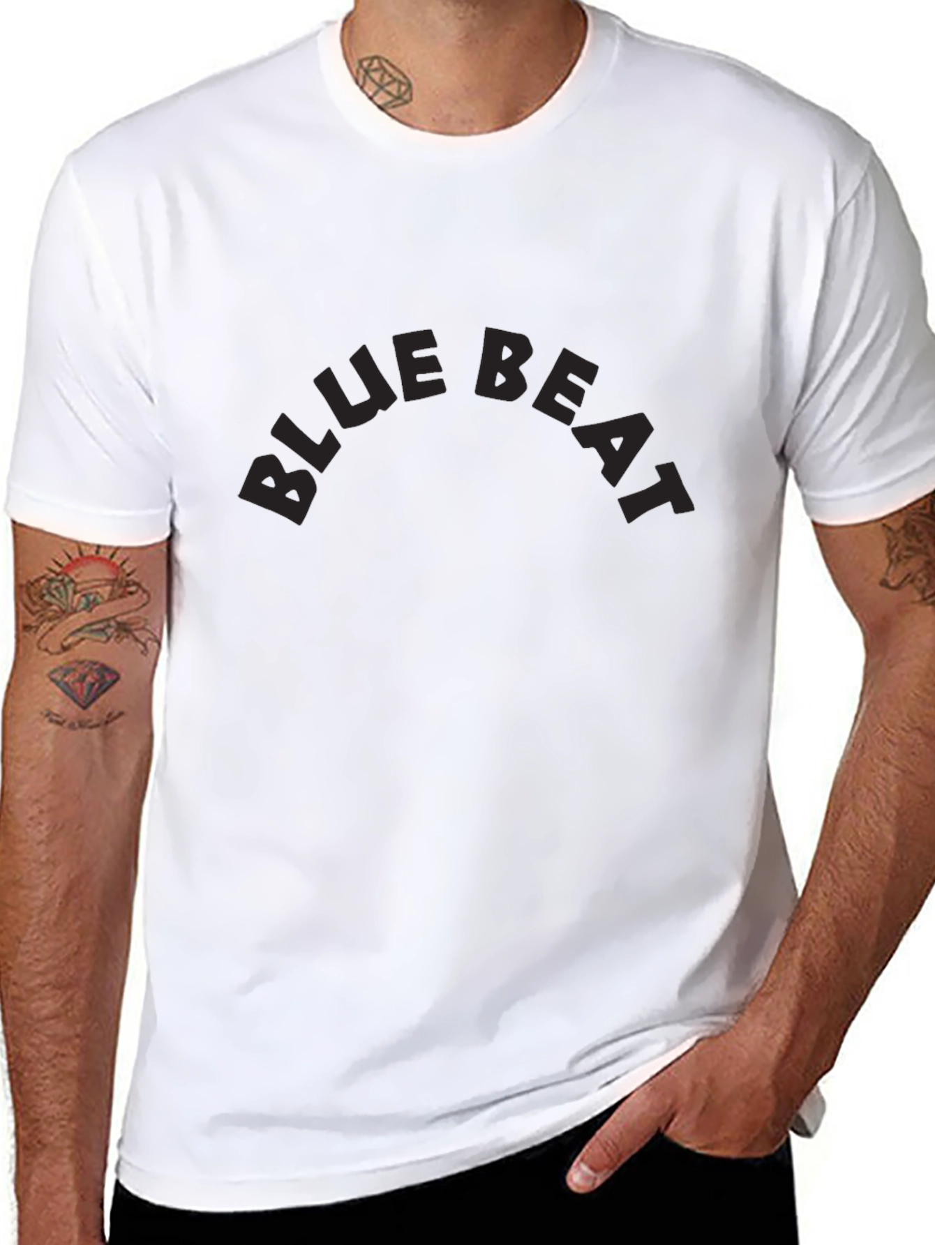 Black Blue Beat Graphic T-Shirt - Black Crew Neck Tee view 8