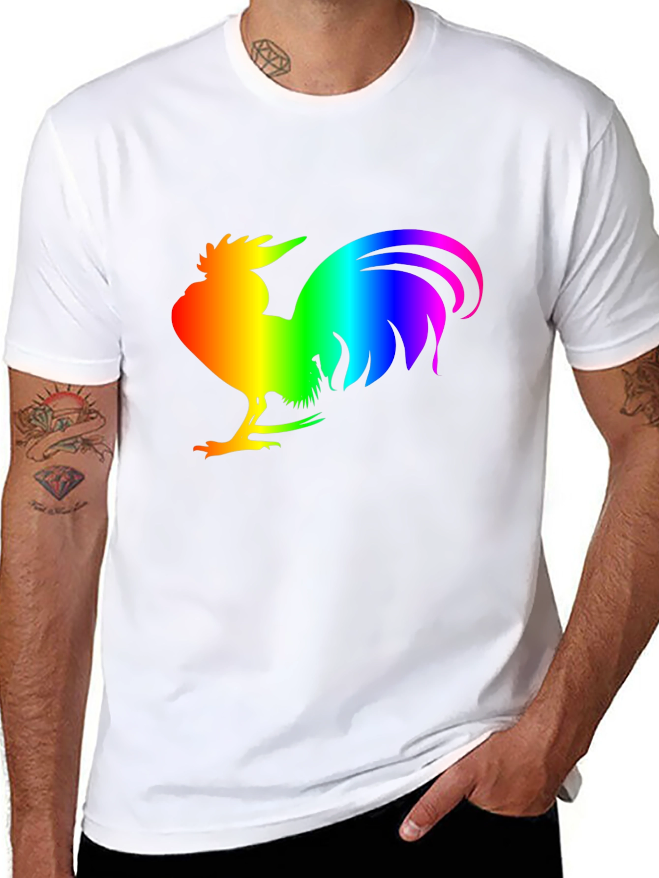 Black Rainbow Rooster Graphic Tee - Black Cotton Comfort view 8