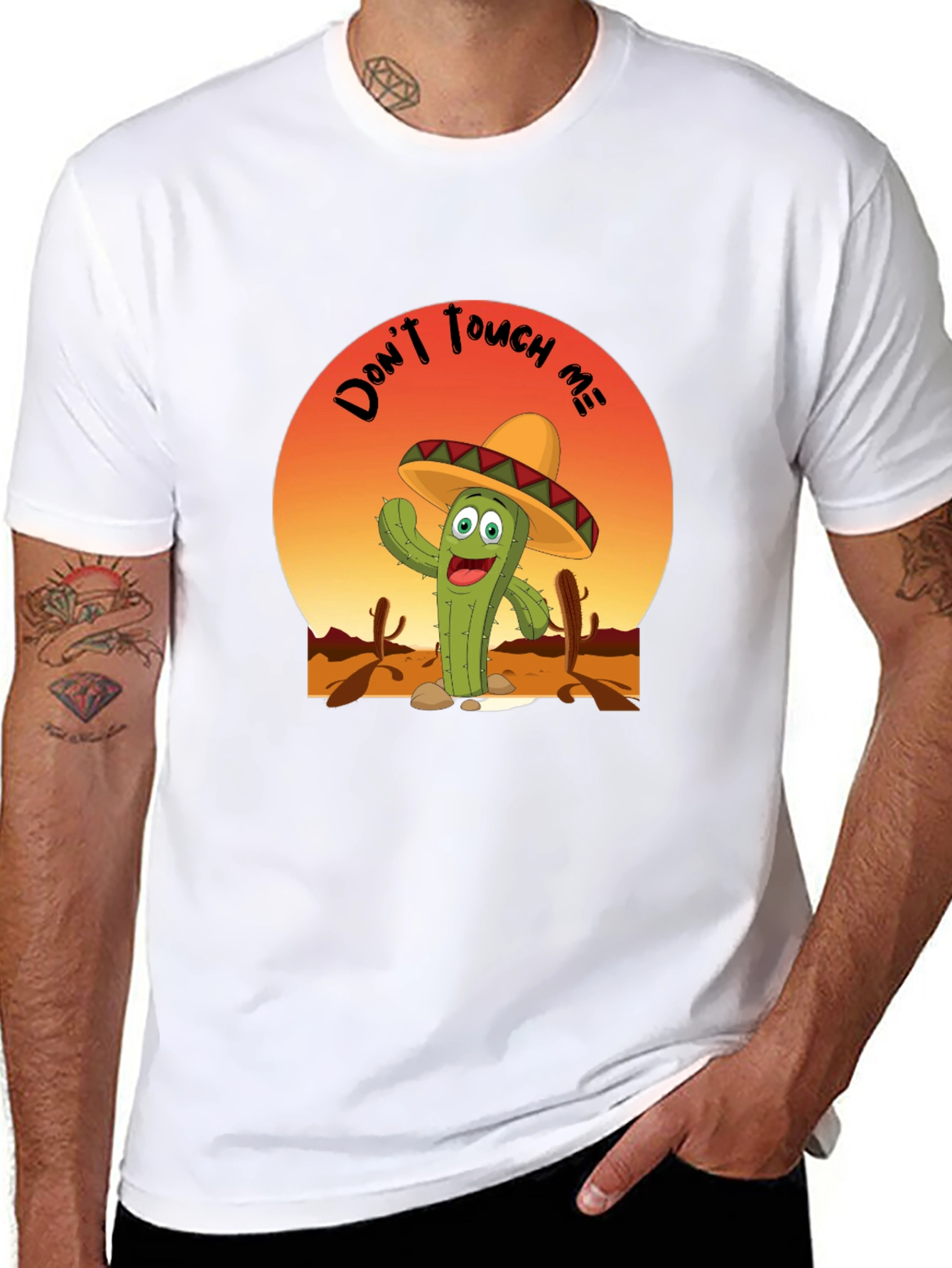 Black Funny Cactus 'Don't Touch Me' T-Shirt view 8