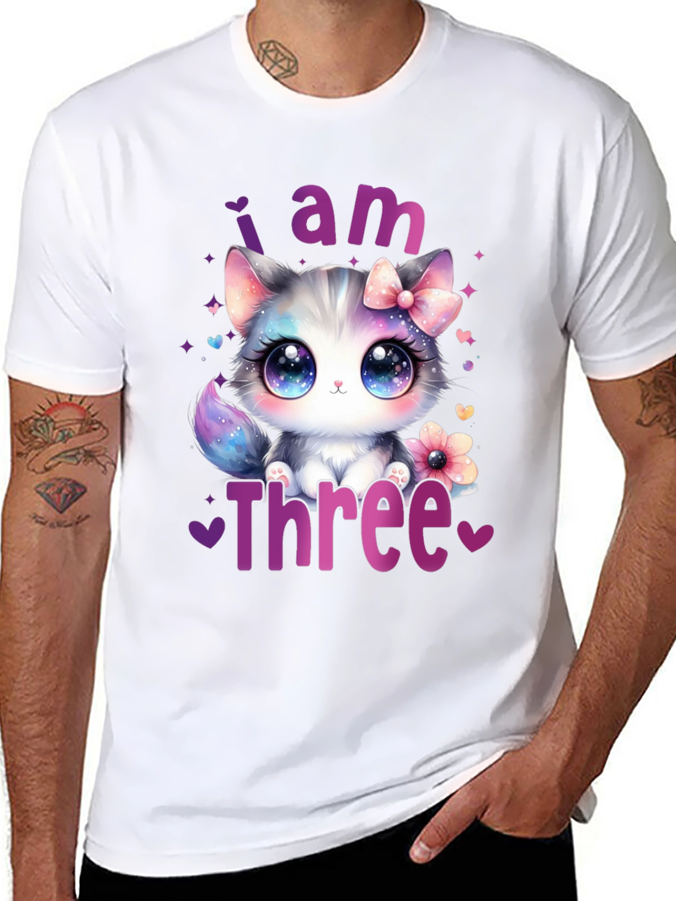 Black I Am Three Birthday Cat T-Shirt view 8