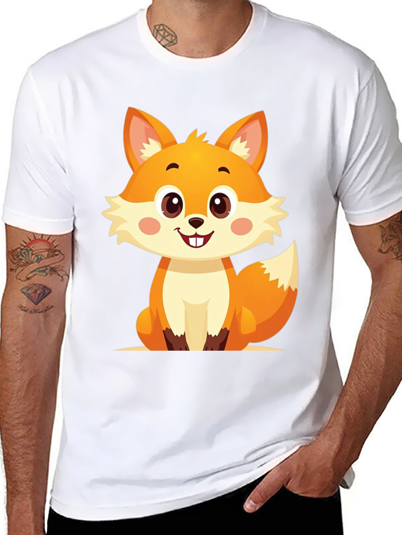 Black Cute Cartoon Fox Graphic Tee view 8