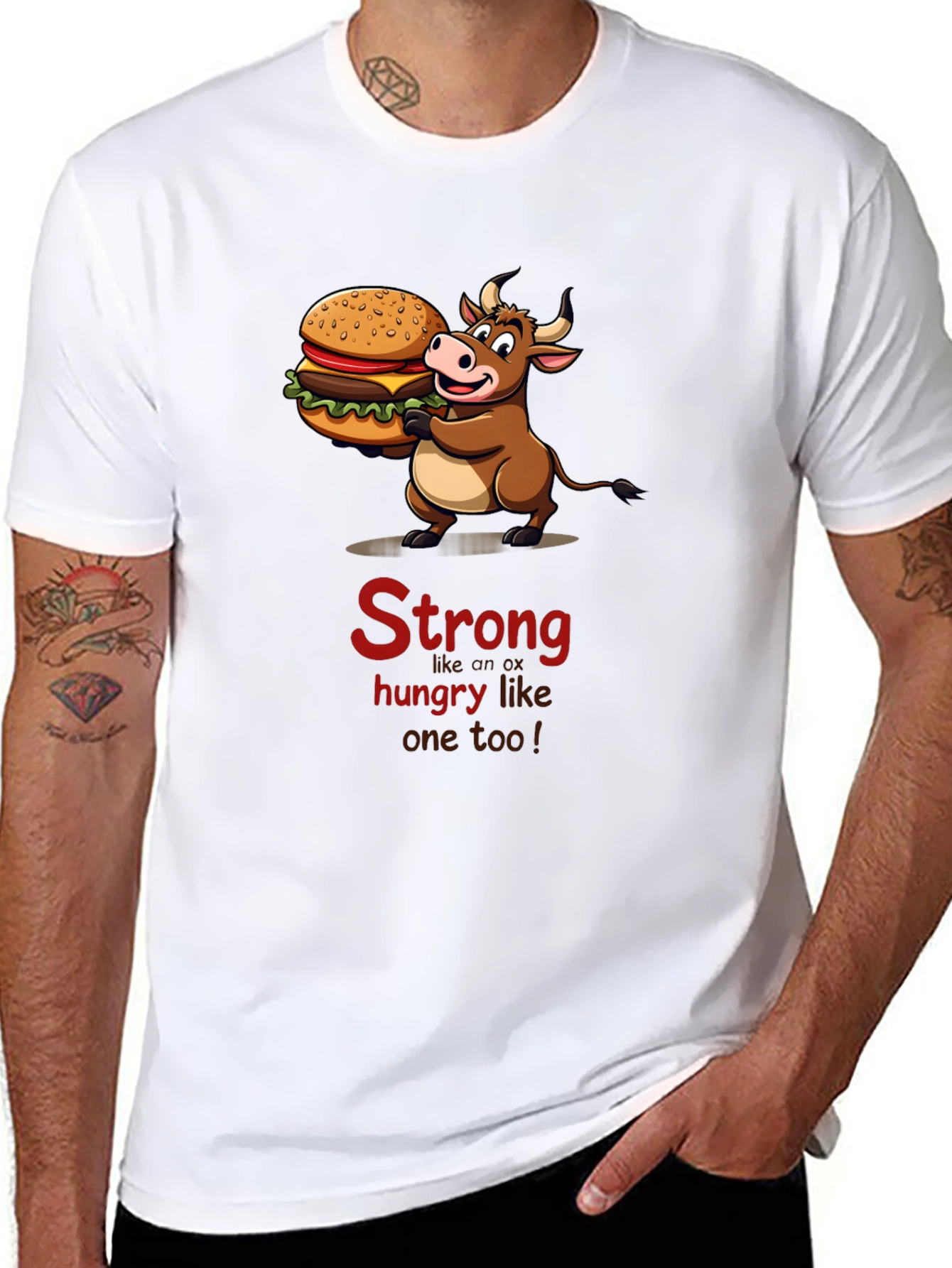 Black Strong Hungry Bull Burger T-Shirt view 8