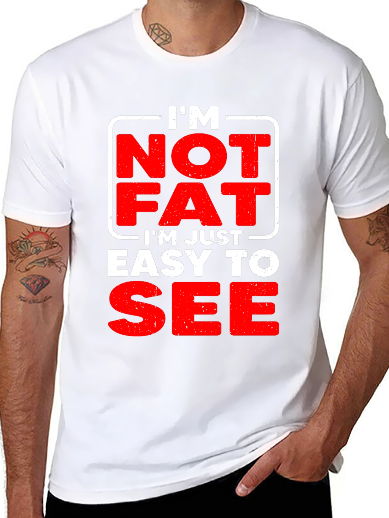 Black Funny Men's "I'm Not Fat" Graphic T-Shirt view 8