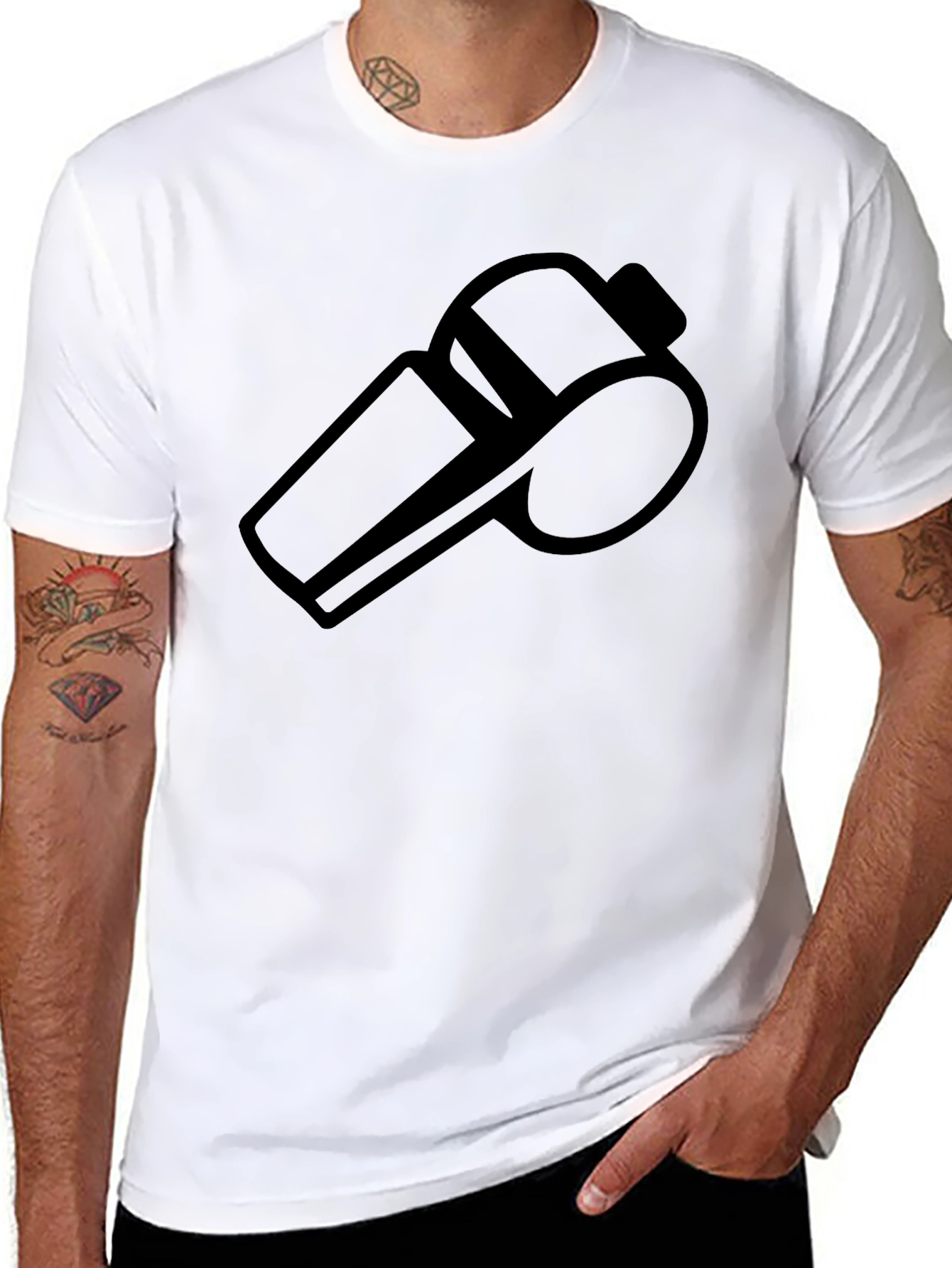 Black Referee Whistle Graphic Tee - Black Cotton T-Shirt view 8