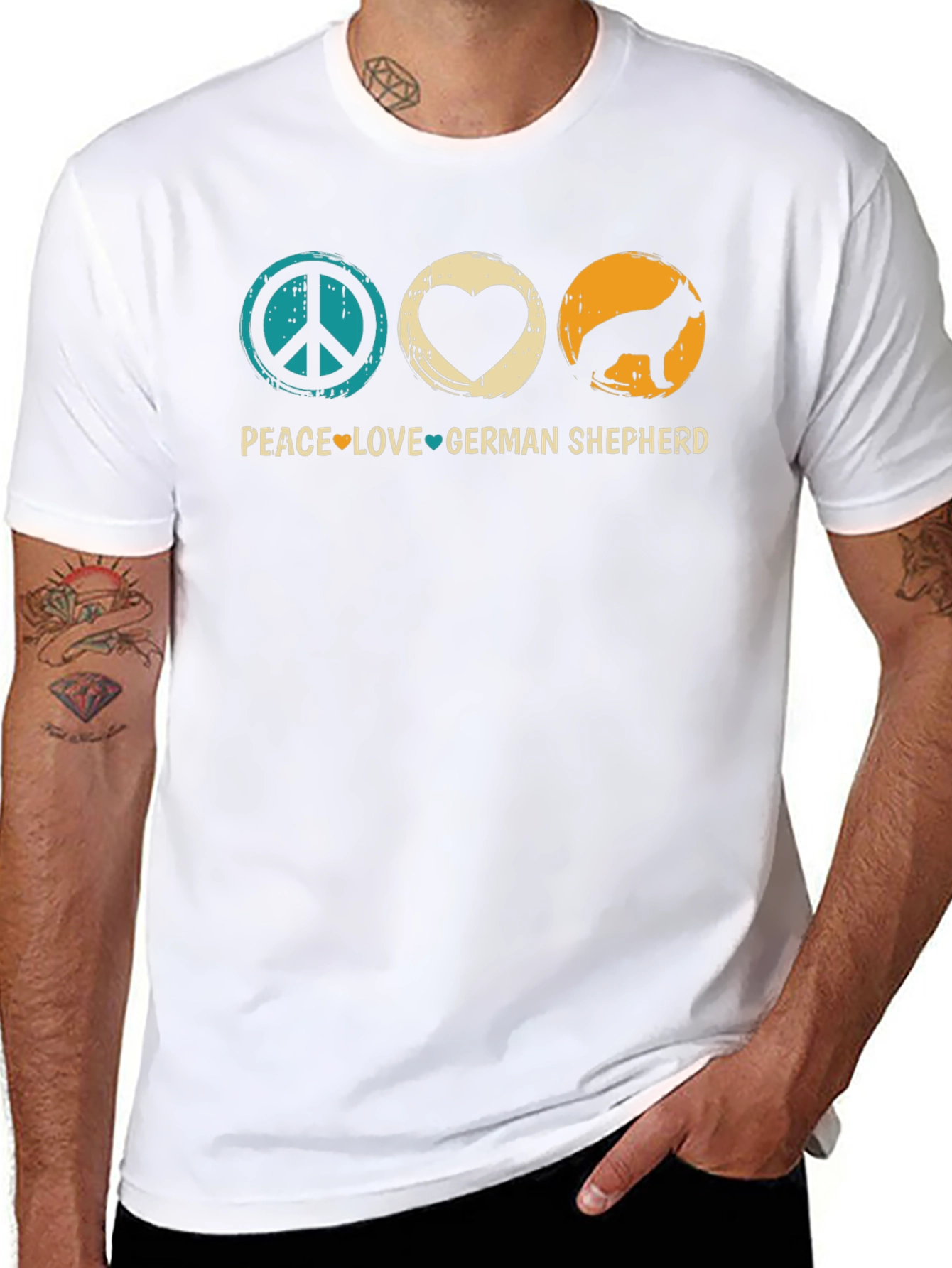 Black Peace Love German Shepherd T-Shirt view 8