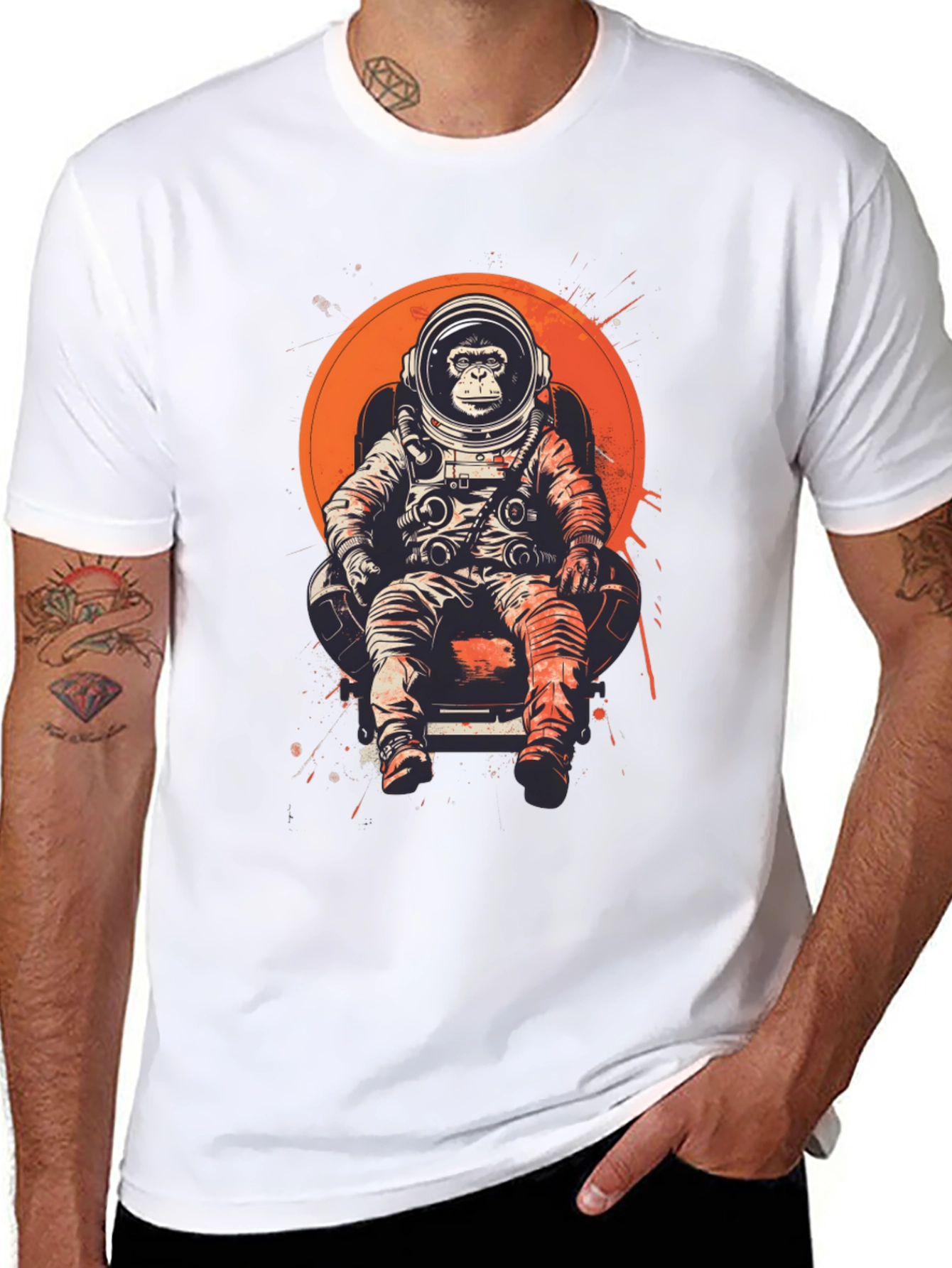 Black Astronaut Monkey T-Shirt - Space Chimpanzee Tee view 8