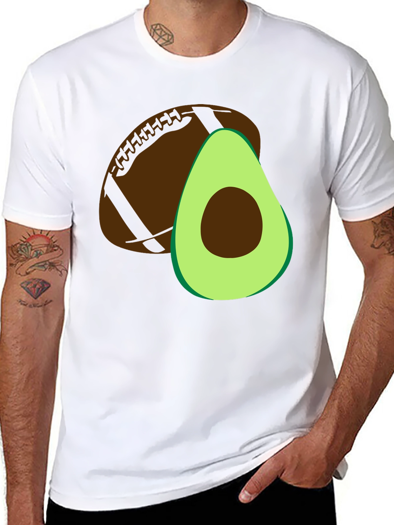 Black Avocado Football Graphic Tee - Casual Mens T-Shirt view 8