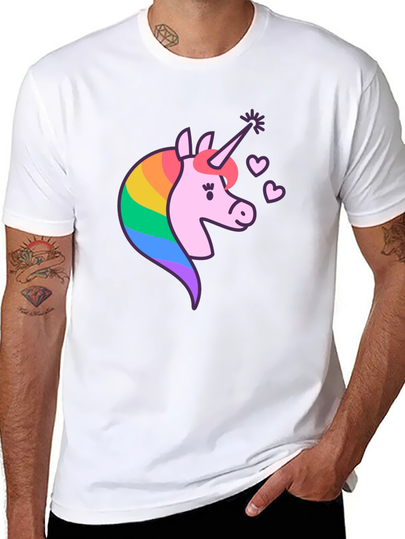 Black Unicorn Graphic T-Shirt - Magical Rainbow Design view 8