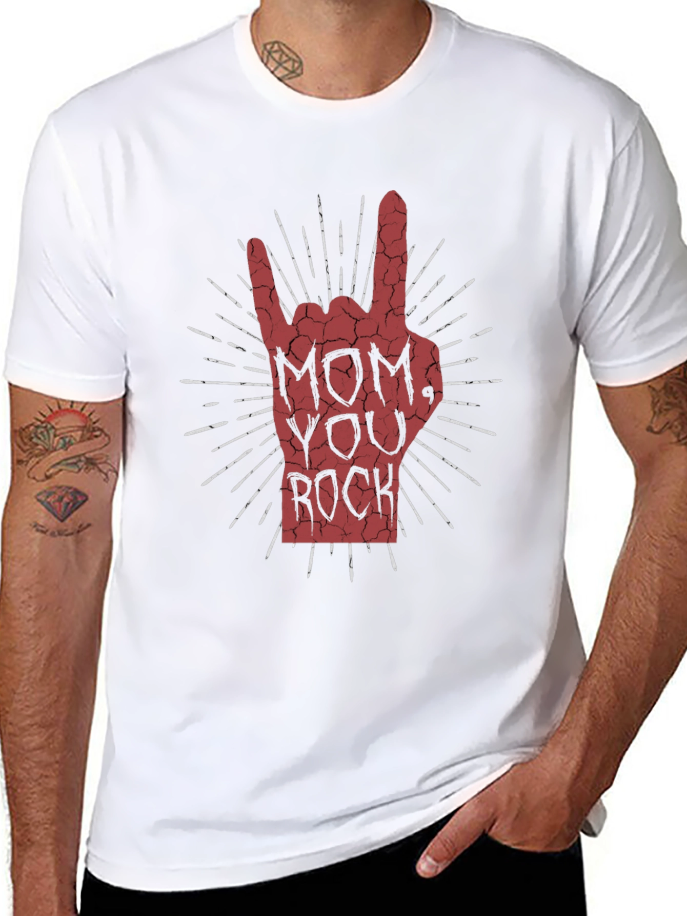 Black Mom You Rock Graphic T-Shirt - Black Crew Neck Tee view 8