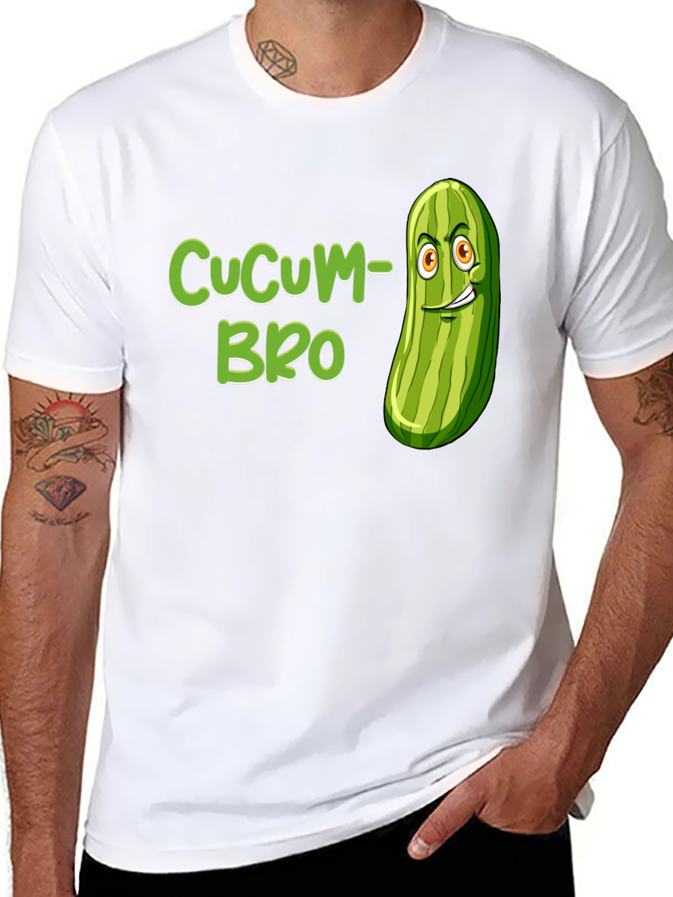 Black CuCUM-BRO Graphic Tee - Funny Cucumber Pun T-Shirt view 8