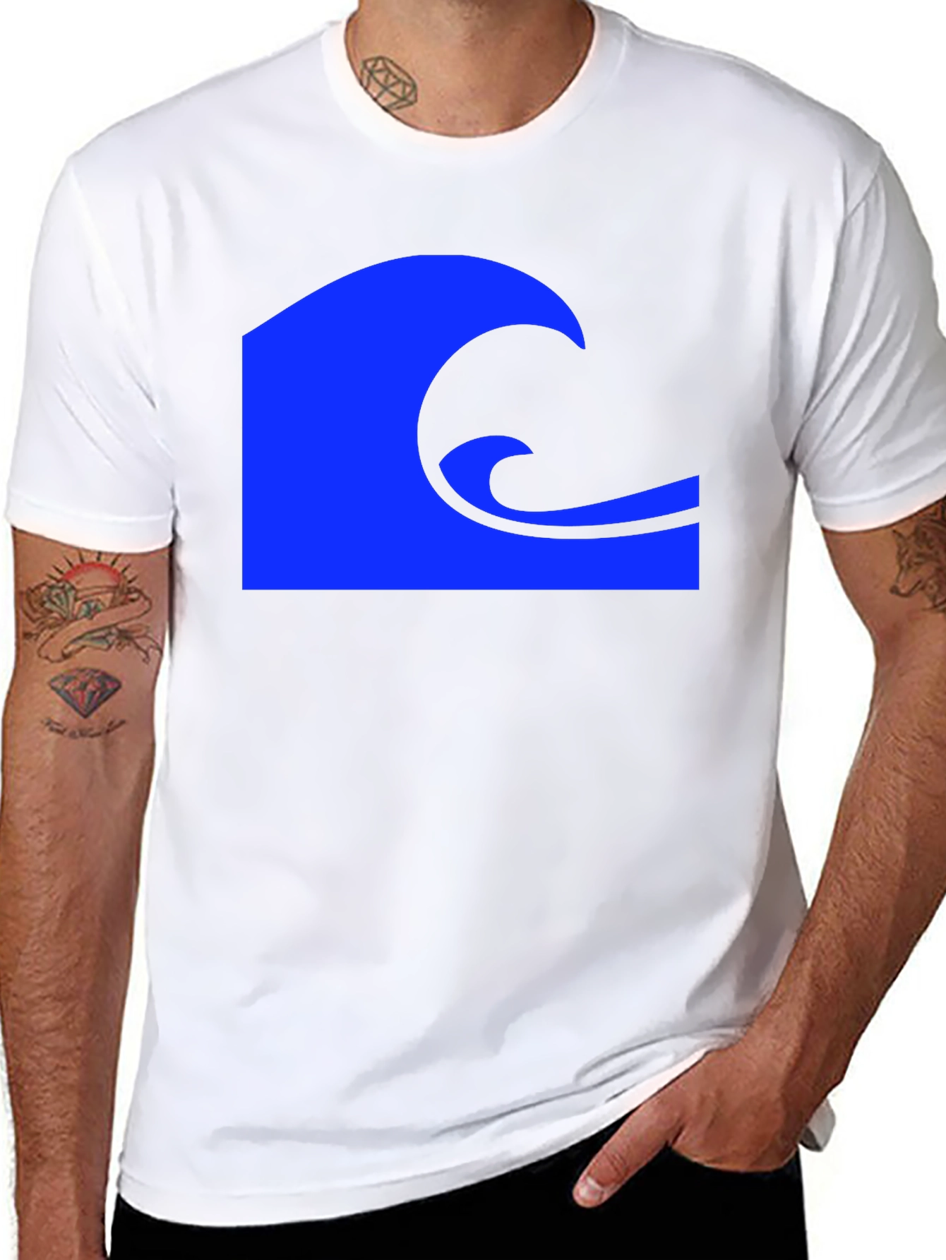 Black Blue Wave Graphic Black T-Shirt view 8