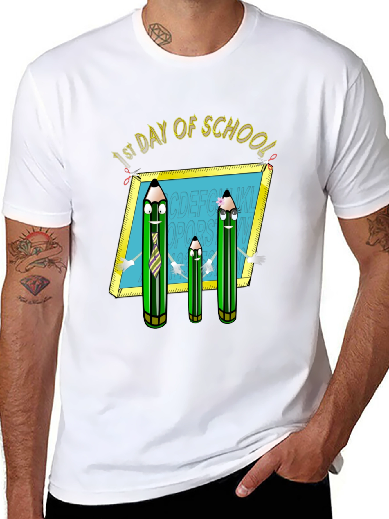 Black First Day of School T-Shirt: Animated Pencils view 8