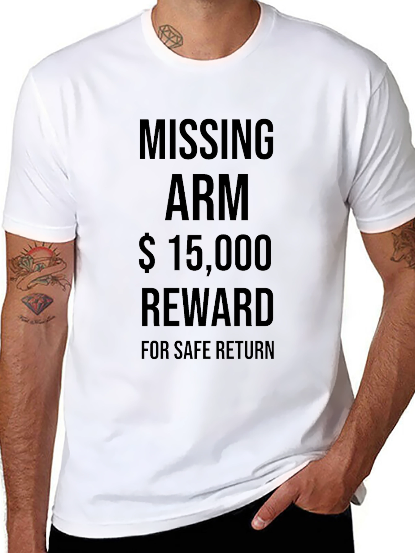 Black Funny Missing Arm Reward T-Shirt view 8