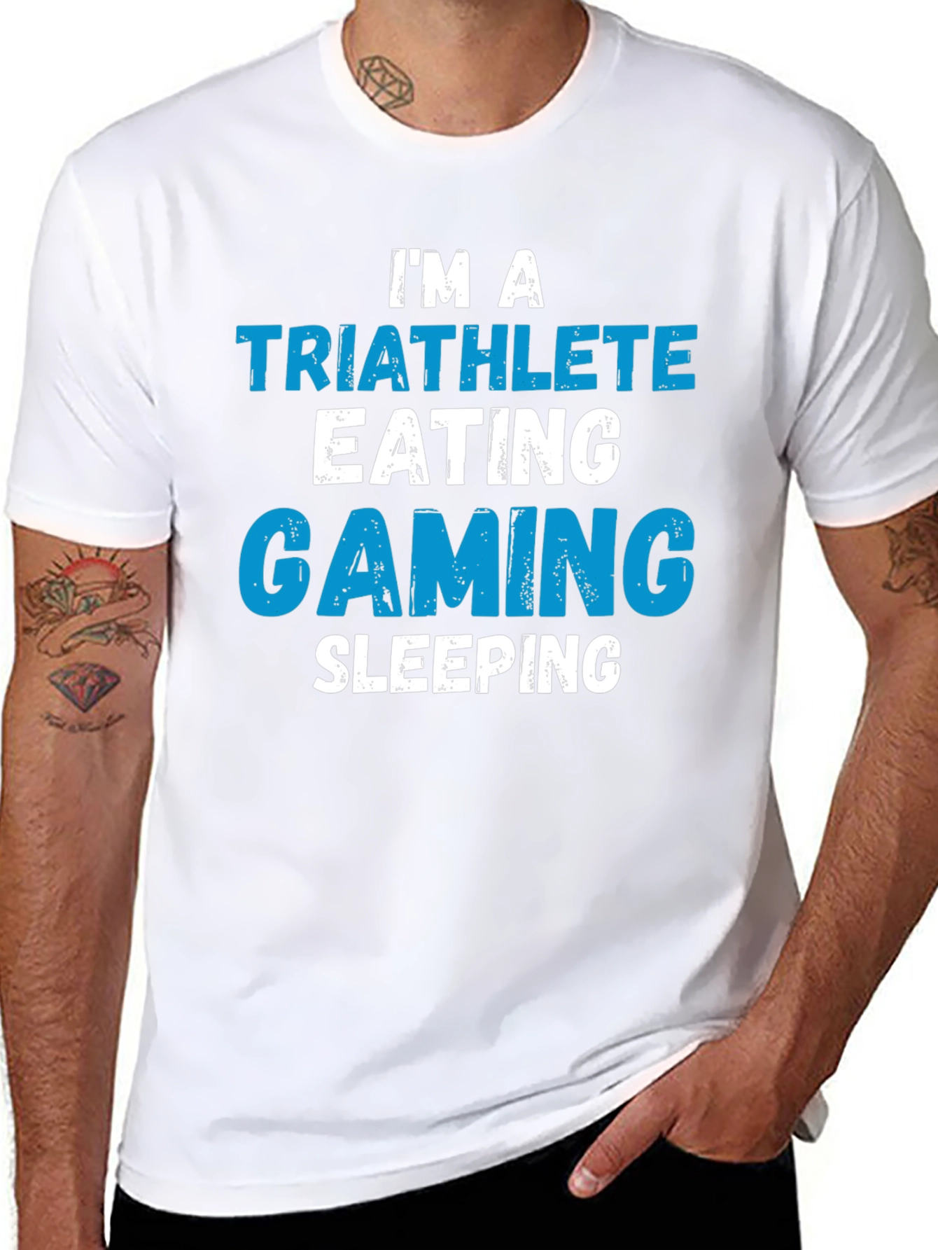 Black Triathlete Gaming Sleeping T-Shirt - Funny Sport Tee view 8