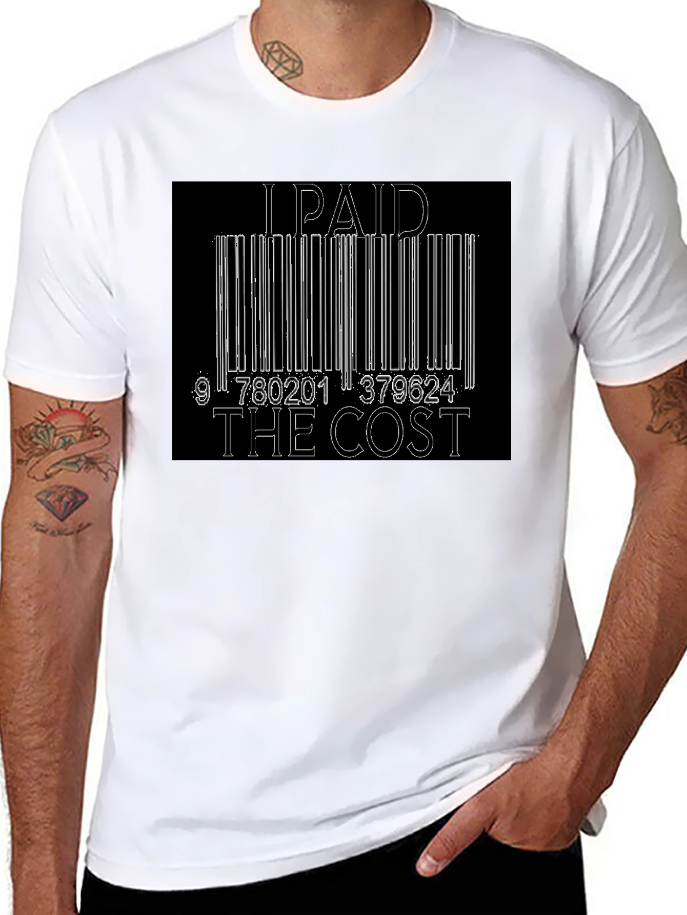 Black I Paid The Cost Barcode Graphic Black T-Shirt view 8