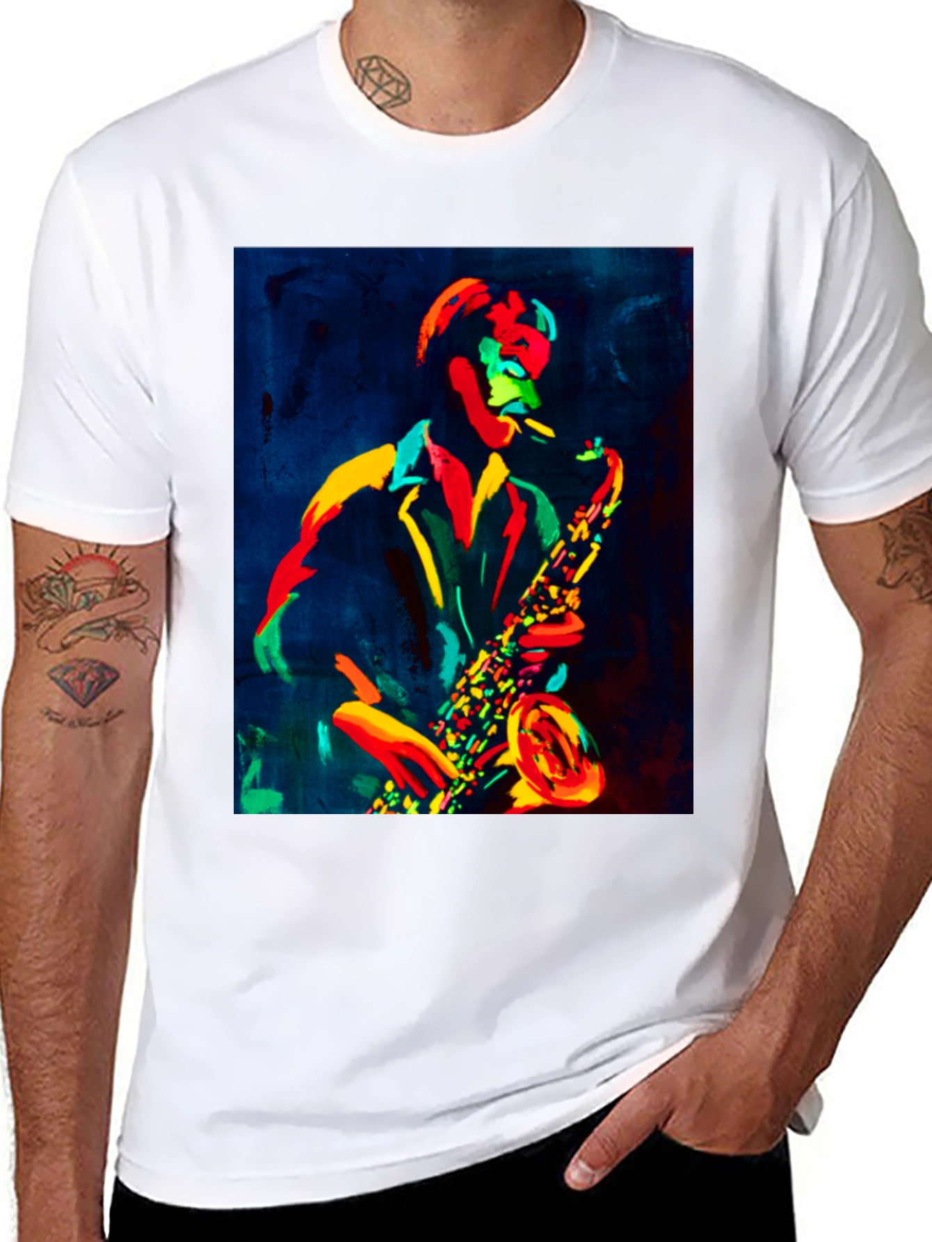 Black Jazz Saxophone Graphic Tee - Cool Music T-Shirt view 8